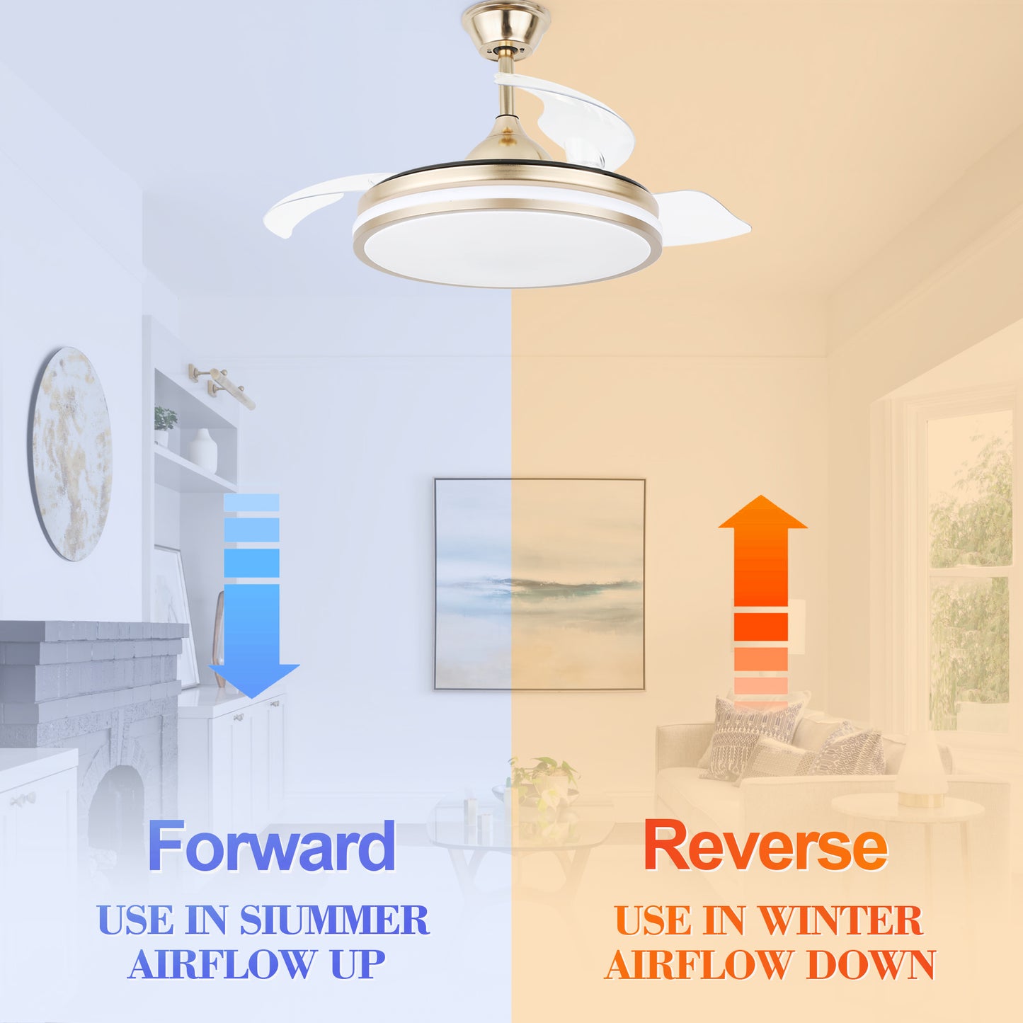 42 in. Dimmable LED Ceiling Fan with Retractable Blade and Remote Control