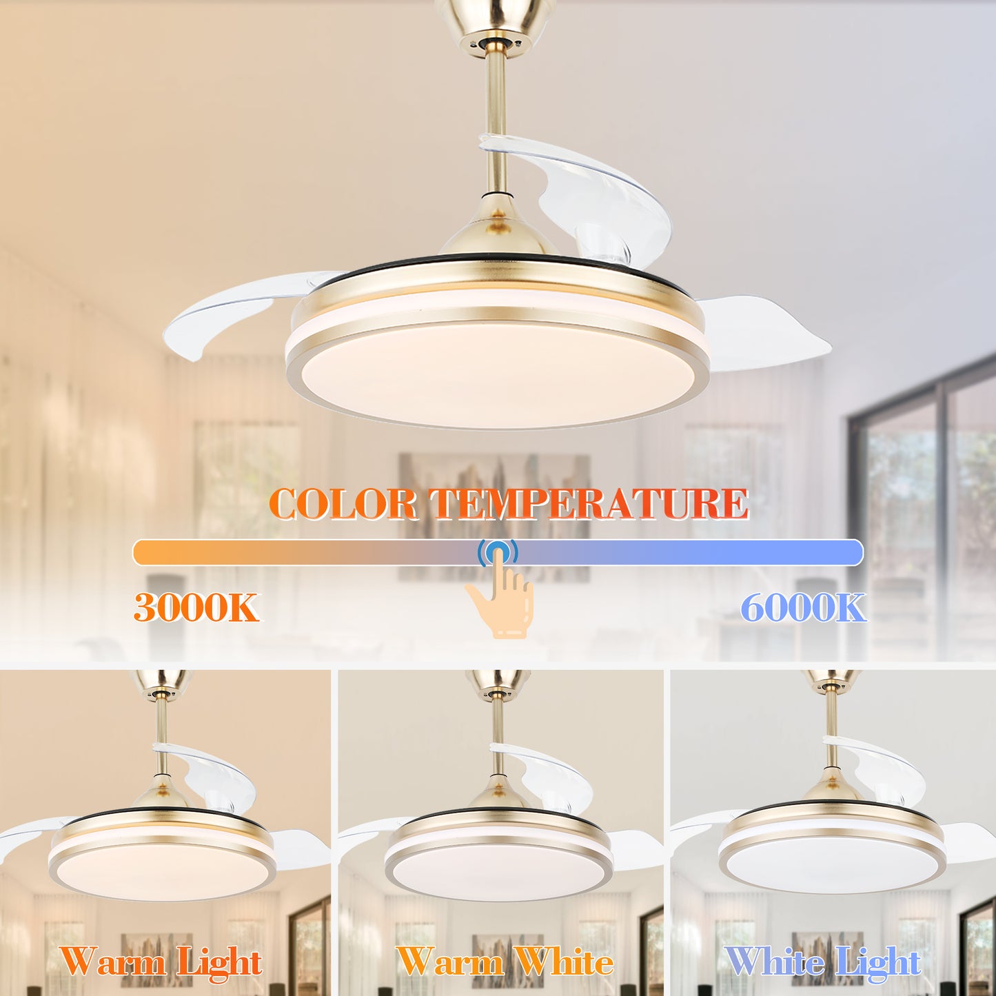 42 in. Dimmable LED Ceiling Fan with Retractable Blade and Remote Control