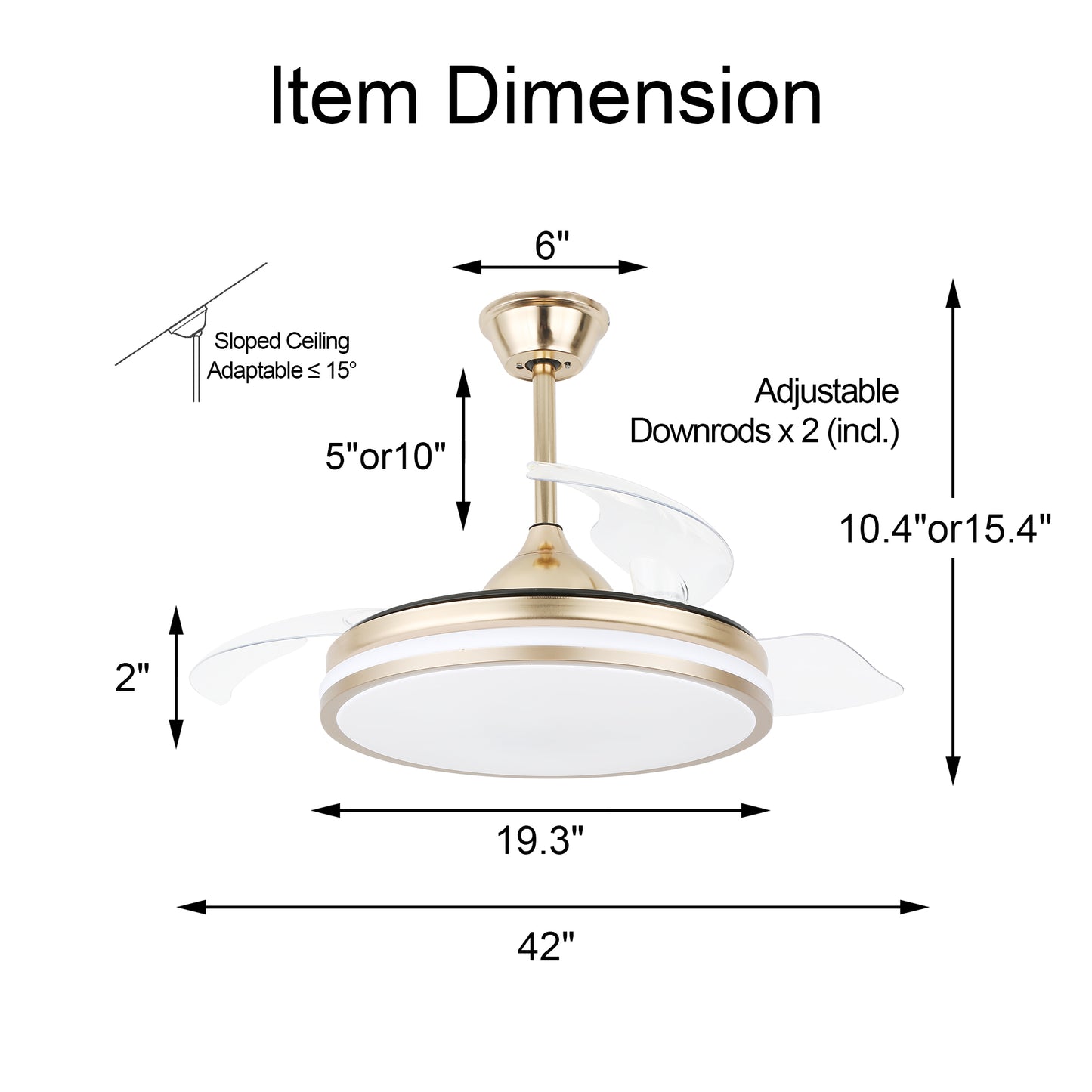 42 in. Dimmable LED Ceiling Fan with Retractable Blade and Remote Control