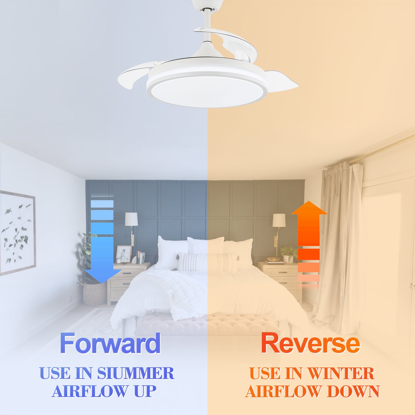 42 in. Dimmable LED Ceiling Fan with Retractable Blade and Remote Control