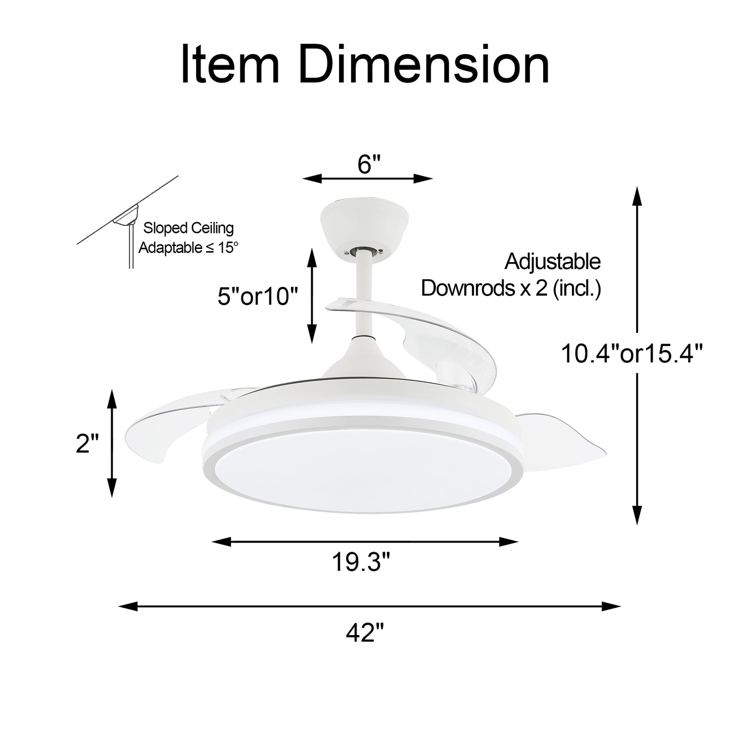 42 in. Dimmable LED Ceiling Fan with Retractable Blade and Remote Control