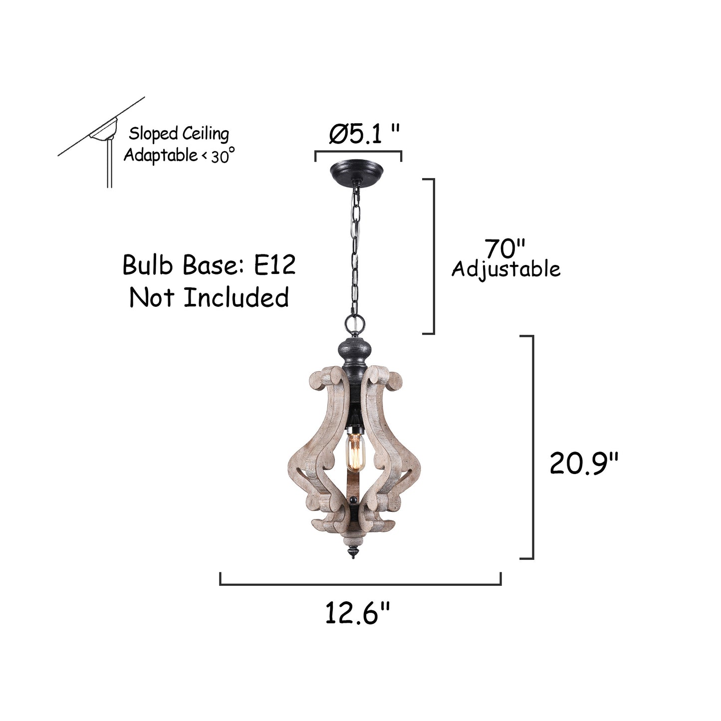 1-Light Wooden Retro European Style Chandelier