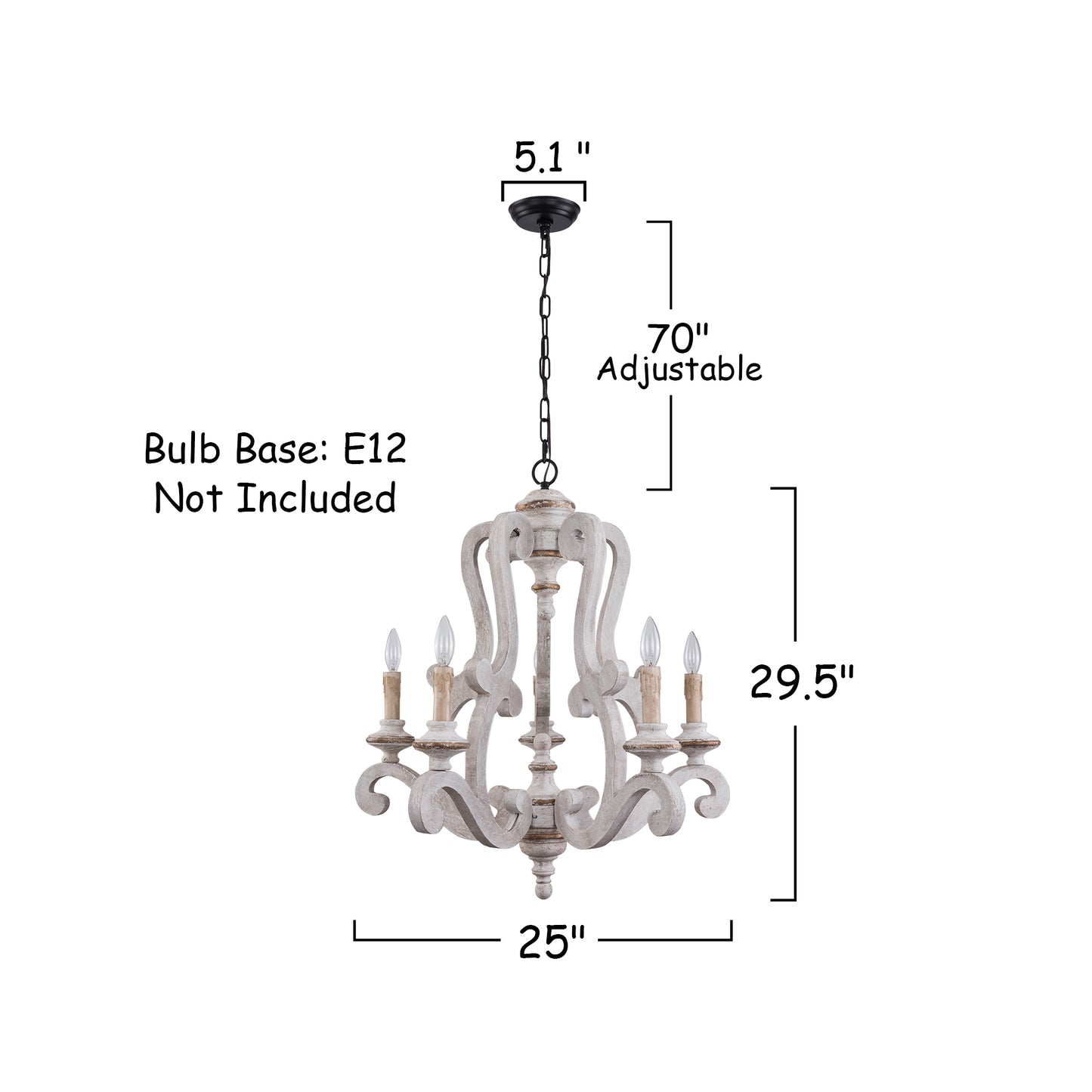 Antique 5-Light Candle Chandelier with Farmhouse Pendant Lights for Dining Room, Bedroom, and Living Room