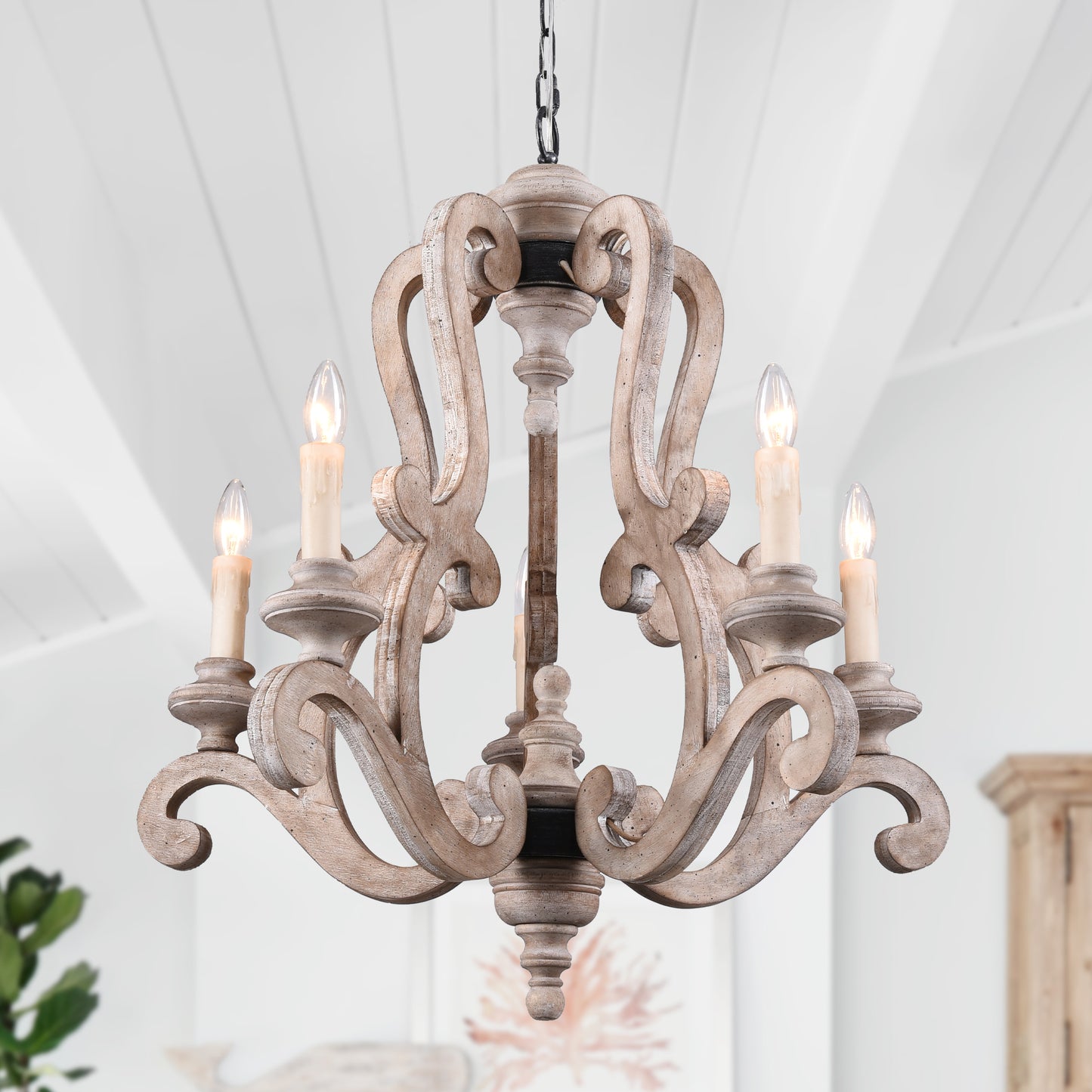 Antique 5-Light Candle Chandelier with Farmhouse Pendant Lights for Dining Room, Bedroom, and Living Room