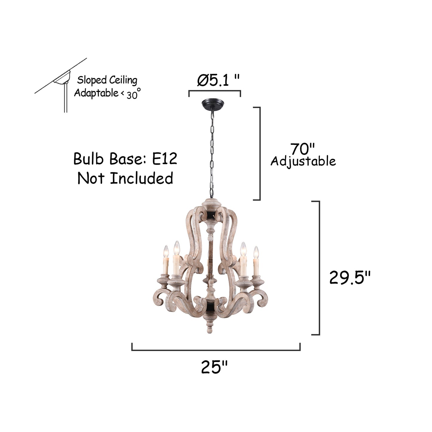 Antique 5-Light Candle Chandelier with Farmhouse Pendant Lights for Dining Room, Bedroom, and Living Room