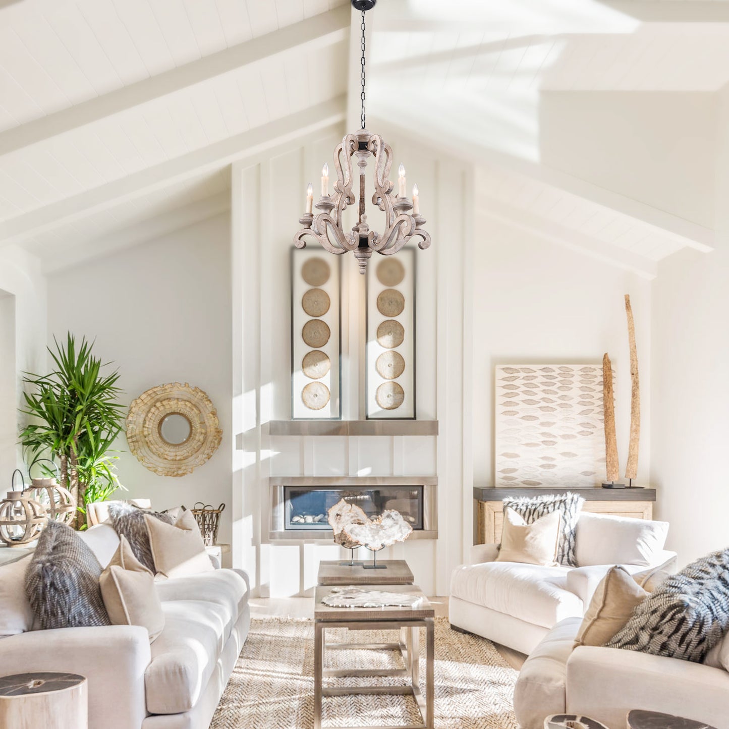 Antique 5-Light Candle Chandelier with Farmhouse Pendant Lights for Dining Room, Bedroom, and Living Room