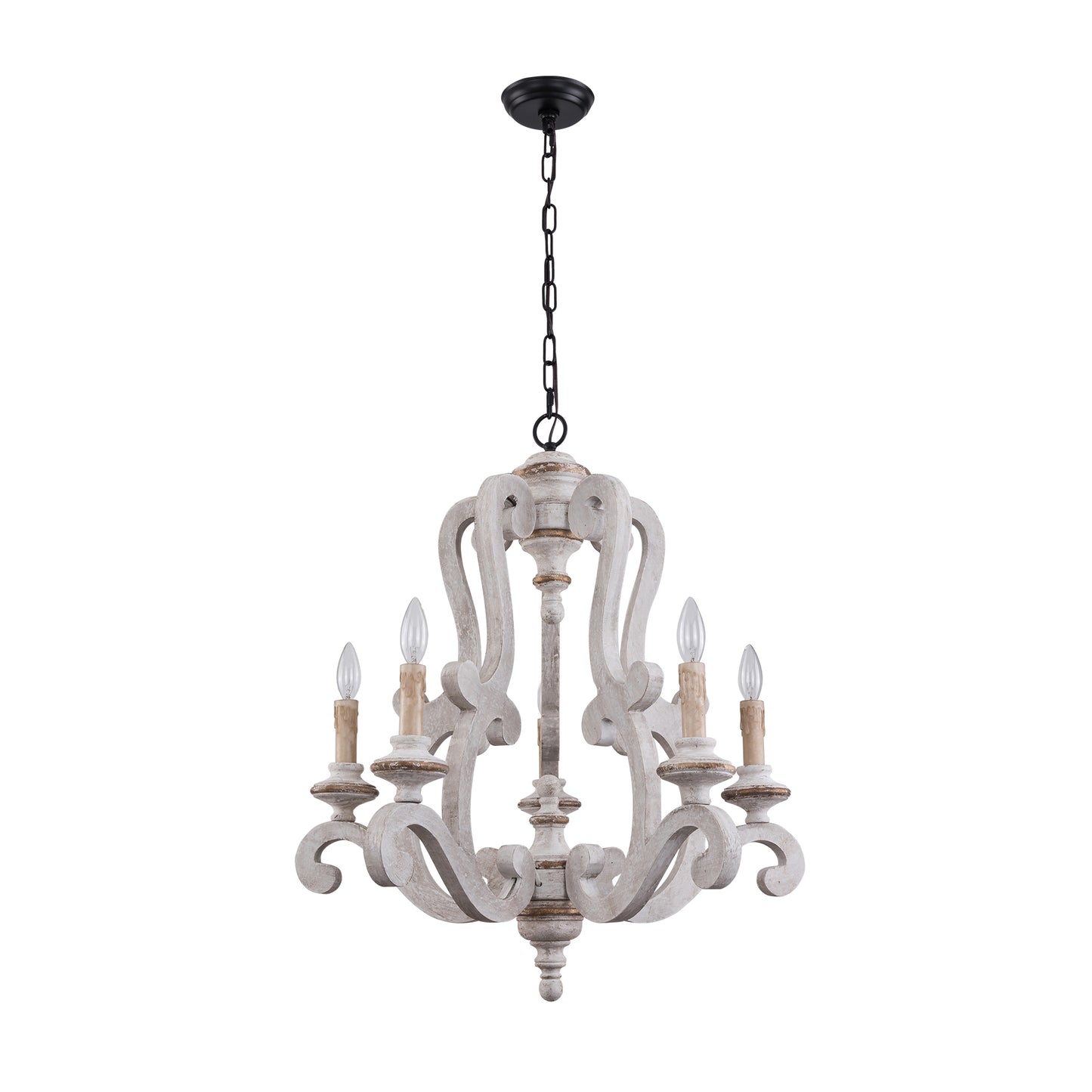 Antique 5-Light Candle Chandelier with Farmhouse Pendant Lights for Dining Room, Bedroom, and Living Room