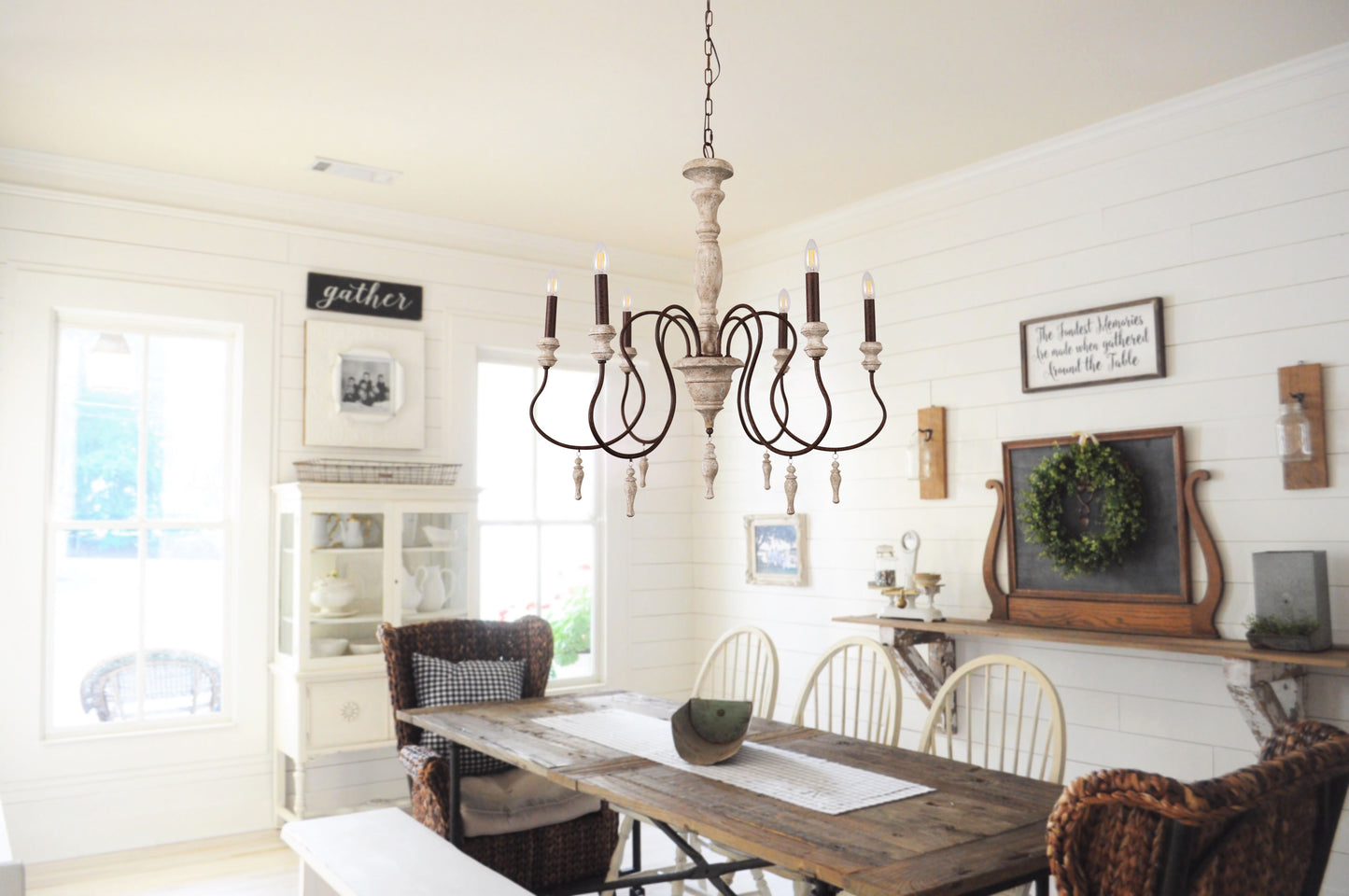 FC4005-BellaDepot 6 Lights Mid Century Classic Distressed Wood Chandelier with Adjustable Chain