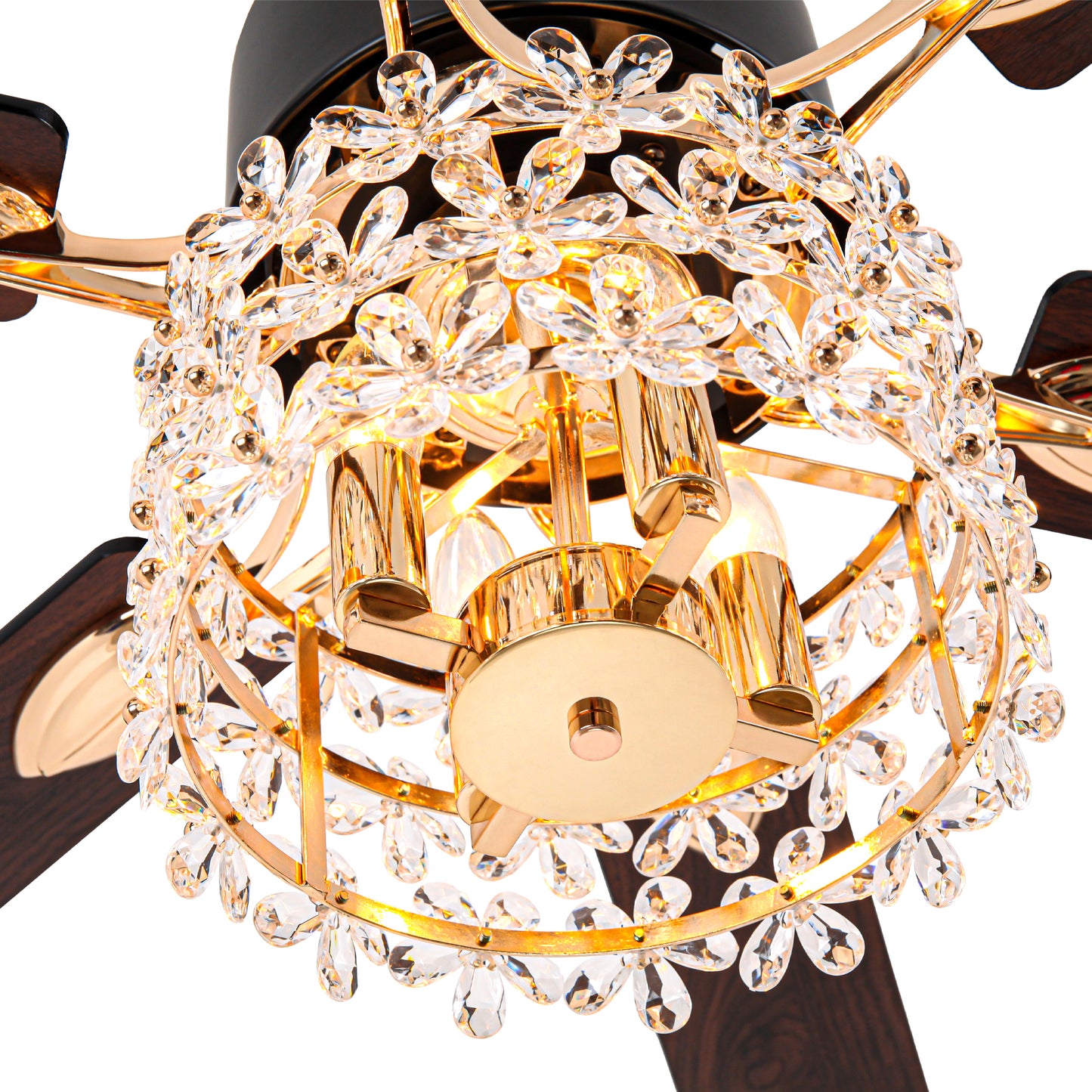 BellaDepot 65" Luxury Crystal Shape Flower Caged Ceiling Fan with Remote Control and 3 Lights, Black or Silver Silent Straight Leaf Fan for All Seasons - DC6510-B/C