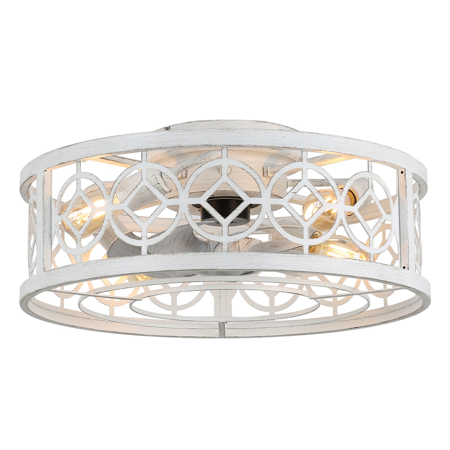 BD2072-BellaDepot 19.5" Farmhouse Distressed White Reversible Caged Ceiling Fan with 4 Lights and Remote