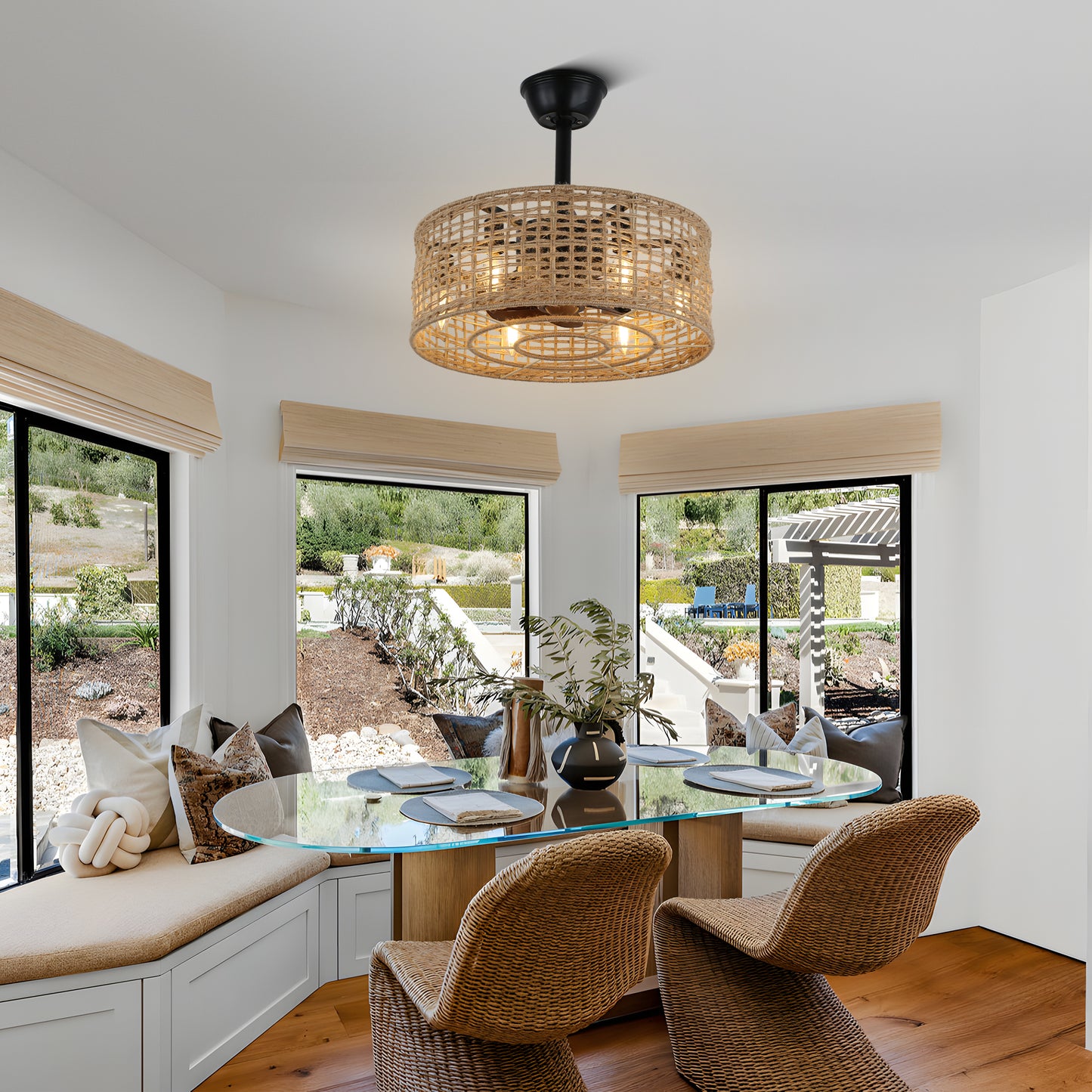 BD1806-BellaDepot 18" Rattan Series Cottage Caged Reversible Ceiling Fan with Lights Remote Control