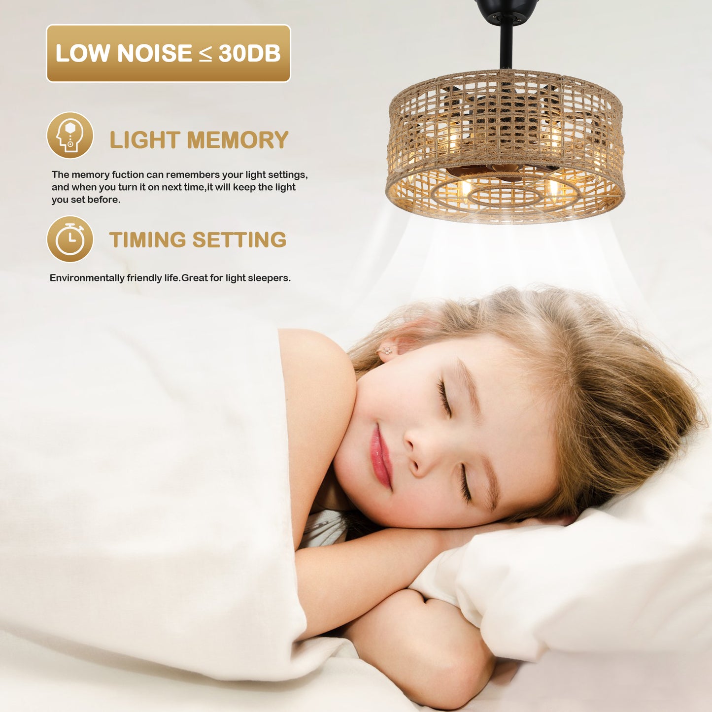 BD1806-BellaDepot 18" Rattan Series Cottage Caged Reversible Ceiling Fan with Lights Remote Control