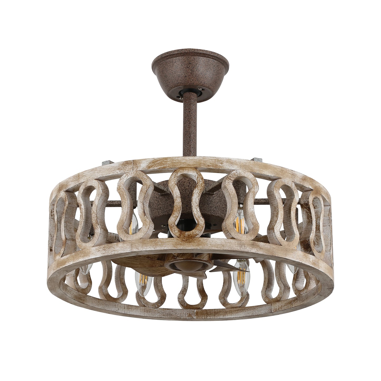 BD1808-BellaDepot 18" Distressed Caged Reversible Ceiling Fan with Remote and 6 Lights, Ceiling Fan for All Seasons