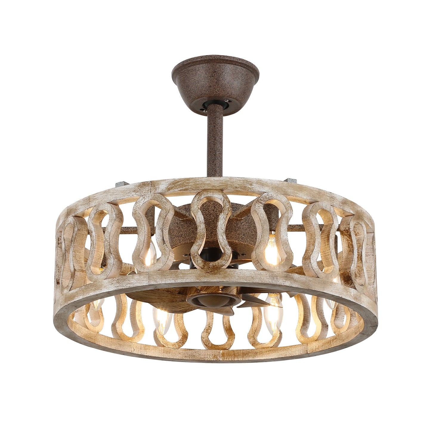 BD1808-BellaDepot 18" Distressed Caged Reversible Ceiling Fan with Remote and 6 Lights, Ceiling Fan for All Seasons