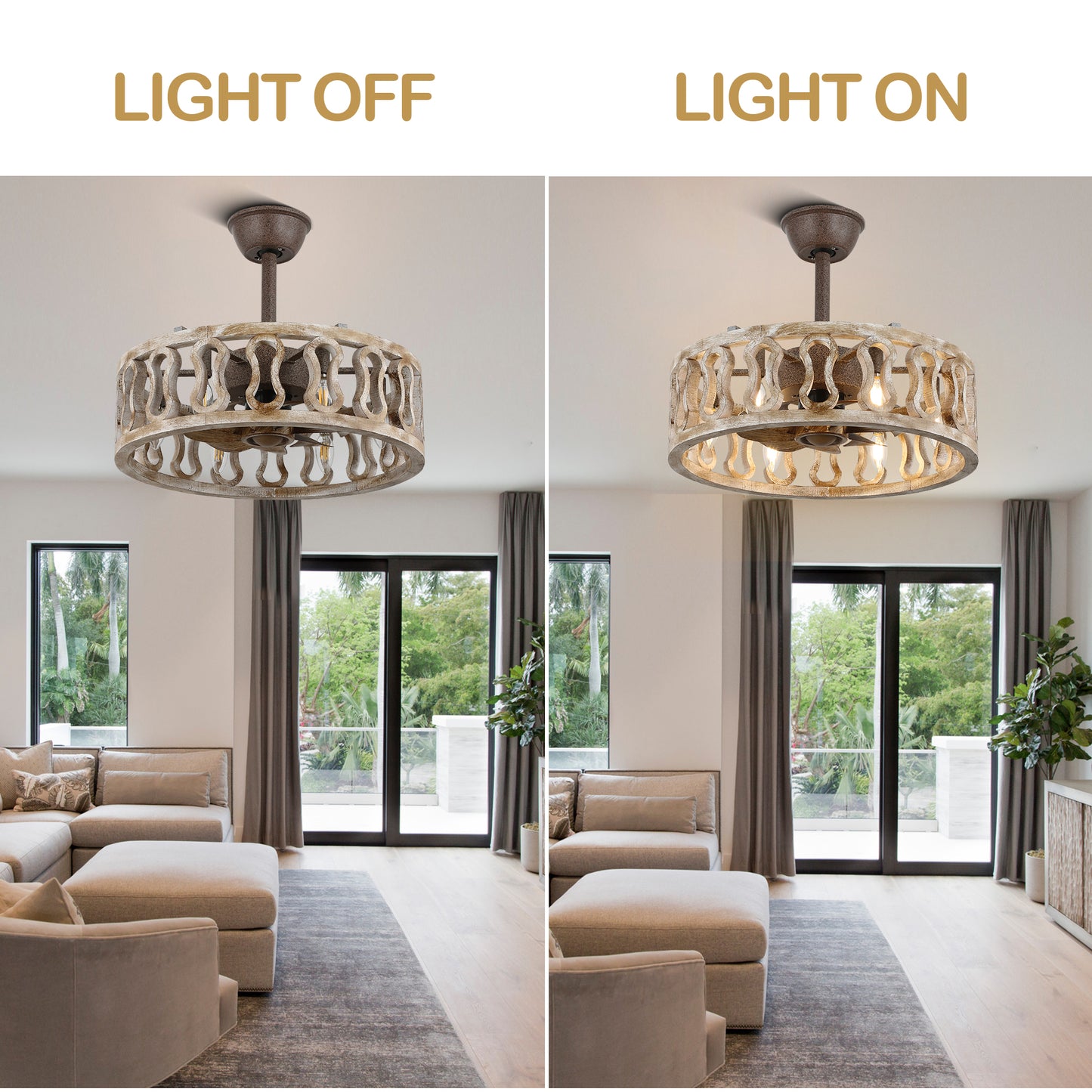 BD1808-BellaDepot 18" Distressed Caged Reversible Ceiling Fan with Remote and 6 Lights, Ceiling Fan for All Seasons