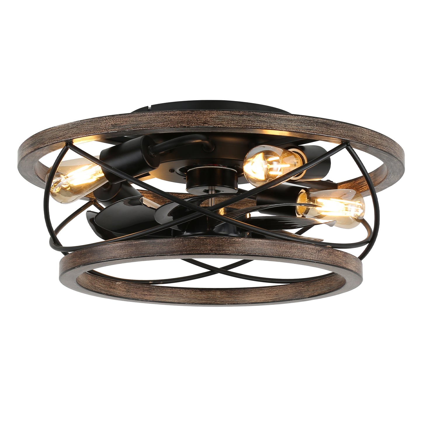 BD1809-BellaDepot 18" Farmhouse Bladeless Reversible Caged Ceiling Fan with Remote and 4 Lights