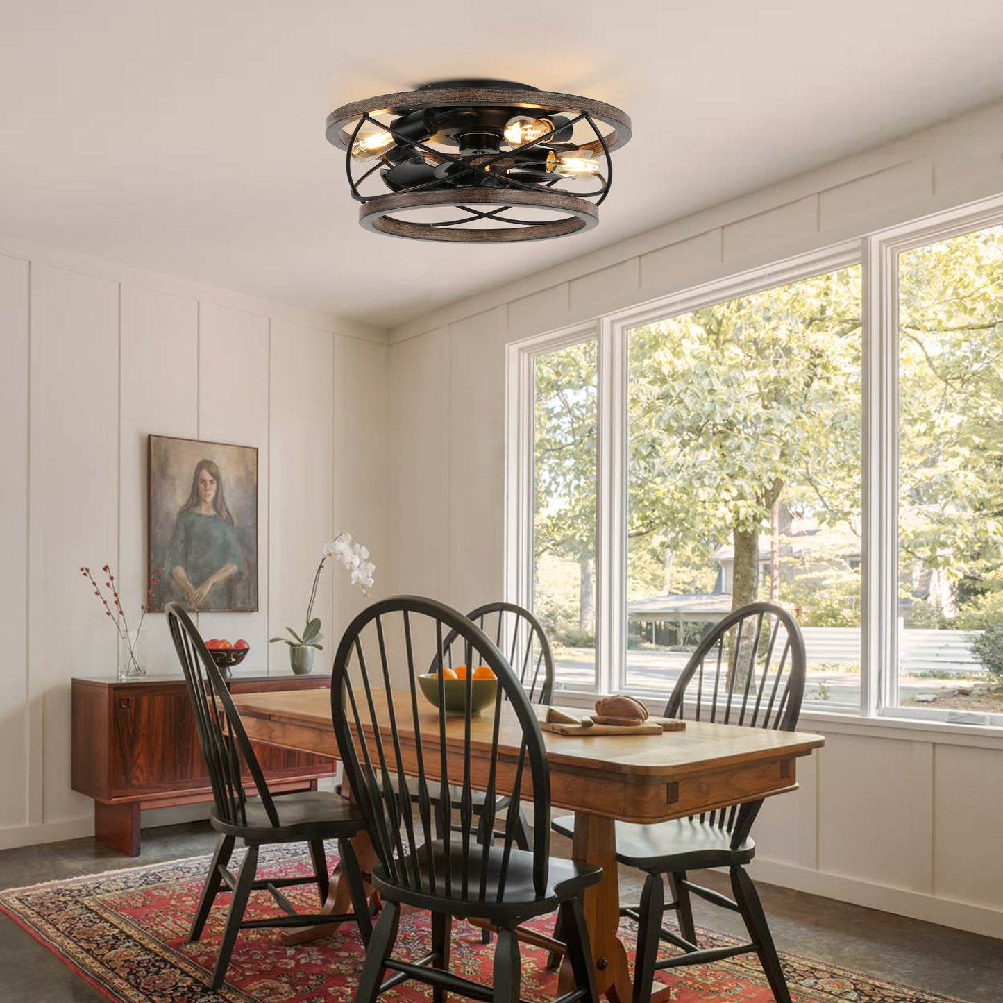 BD1809-BellaDepot 18" Farmhouse Bladeless Reversible Caged Ceiling Fan with Remote and 4 Lights