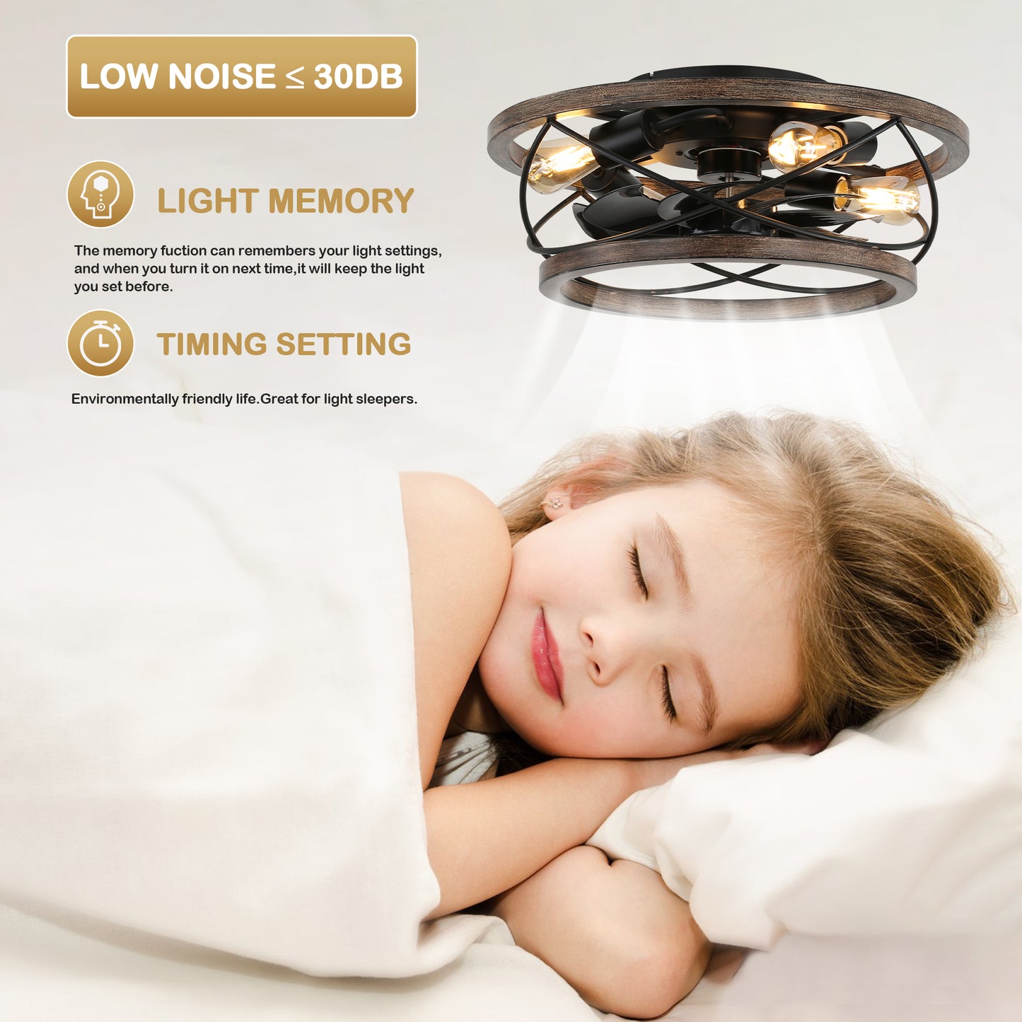 BD1809-BellaDepot 18" Farmhouse Bladeless Reversible Caged Ceiling Fan with Remote and 4 Lights