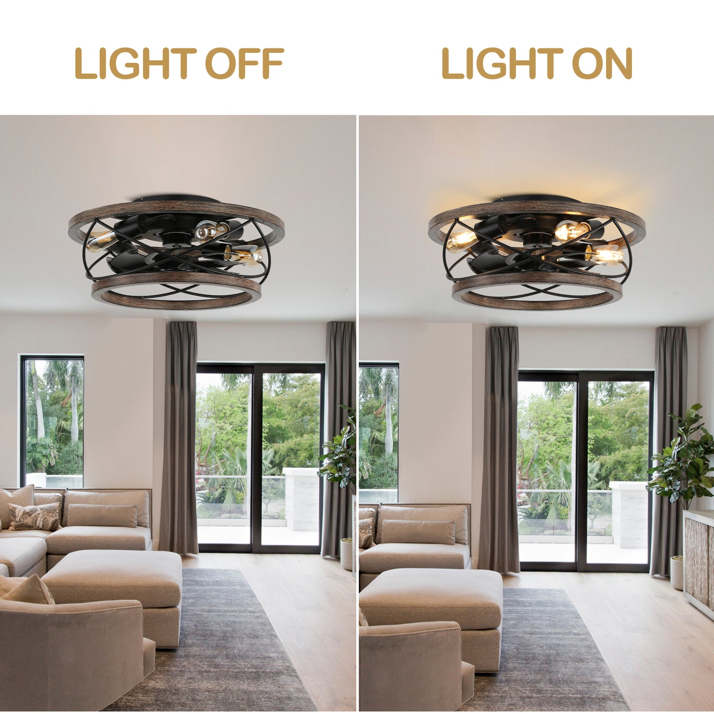 BD1809-BellaDepot 18" Farmhouse Bladeless Reversible Caged Ceiling Fan with Remote and 4 Lights