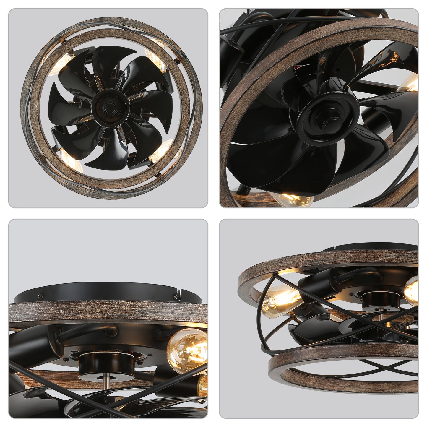 BD1809-BellaDepot 18" Farmhouse Bladeless Reversible Caged Ceiling Fan with Remote and 4 Lights