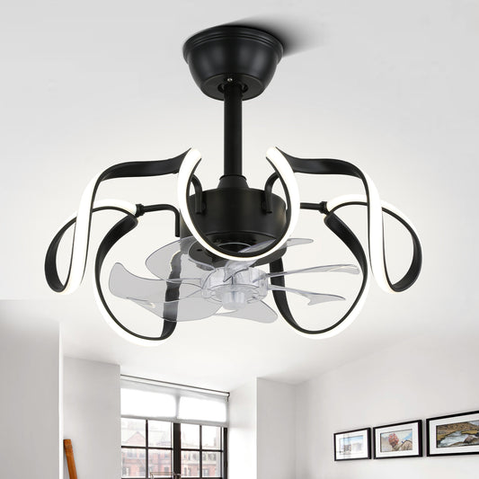 Modern 19 in. Smart Indoor Black Standard Ceiling Fan with Dimmable Integrated LED and 6-speed Motor