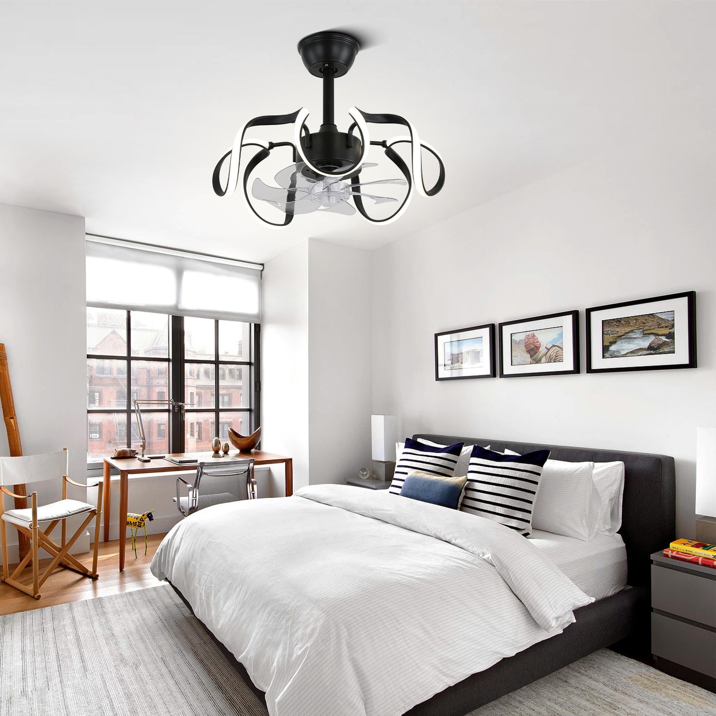 DC1902-BellaDepot 18.9" Urban Modern Bladeless Reversible Ceiling Fan with Remote and LED Light Kit Included, 6 Speeds Ceiling Fan