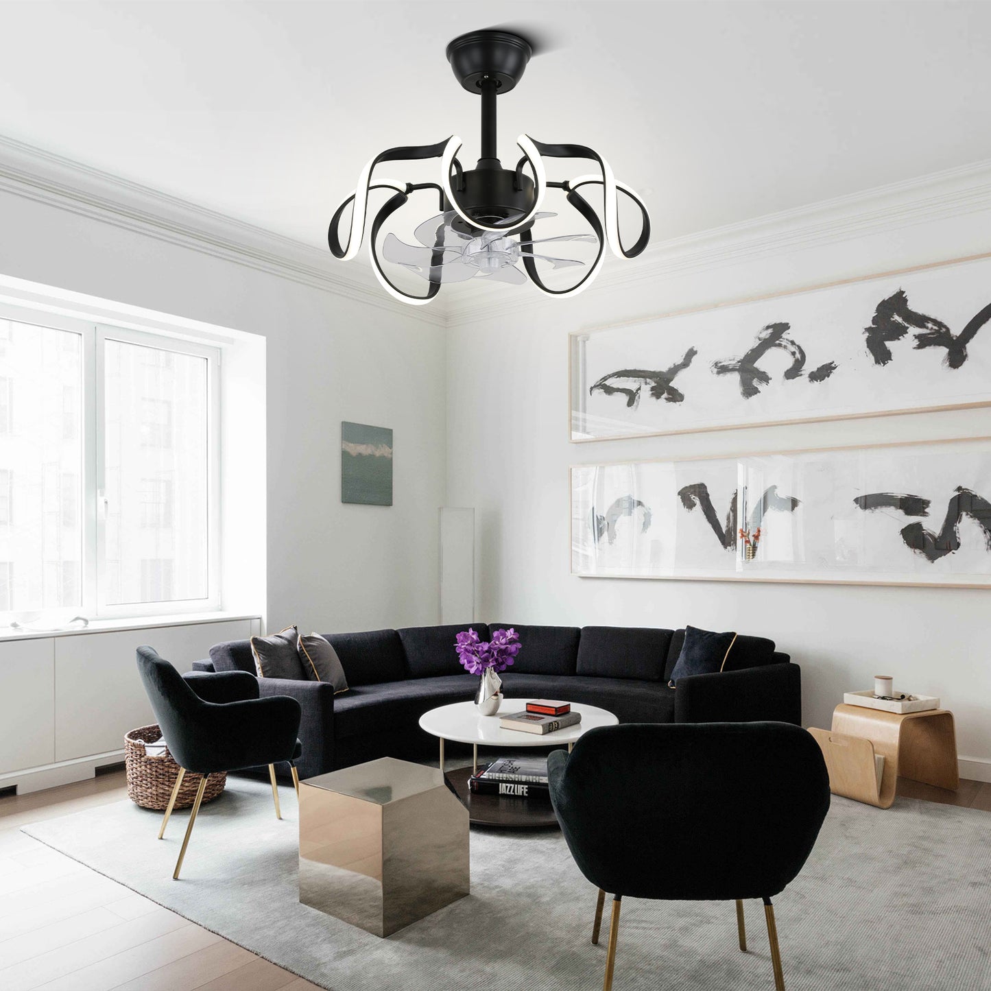 DC1902-BellaDepot 18.9" Urban Modern Bladeless Reversible Ceiling Fan with Remote and LED Light Kit Included, 6 Speeds Ceiling Fan