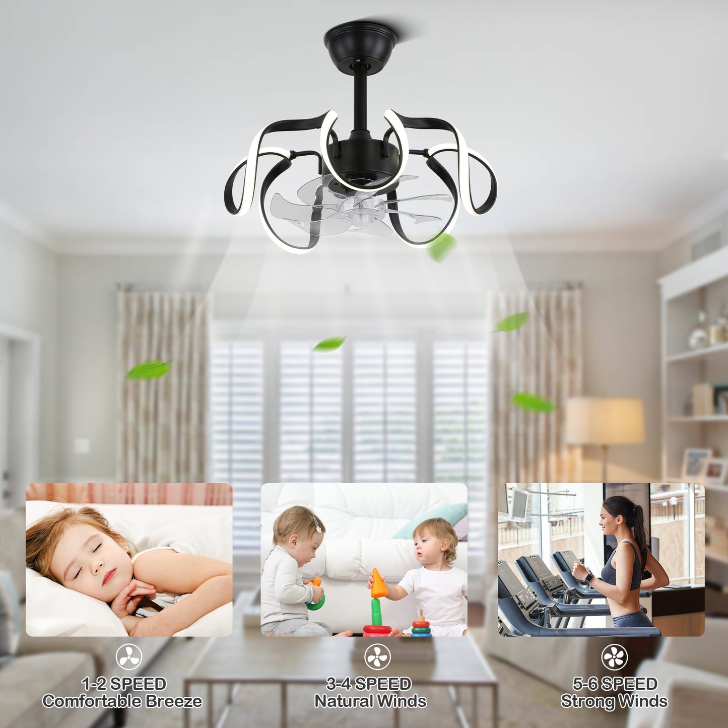DC1902-BellaDepot 18.9" Urban Modern Bladeless Reversible Ceiling Fan with Remote and LED Light Kit Included, 6 Speeds Ceiling Fan