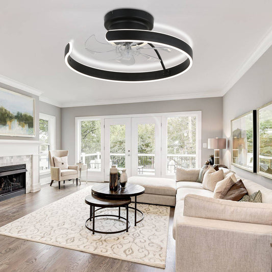 DC2025-BellaDepot 19.7" Modern Home Low Profile Bladeless Reversible Ceiling Fan with LED Light Kit Included and Remote