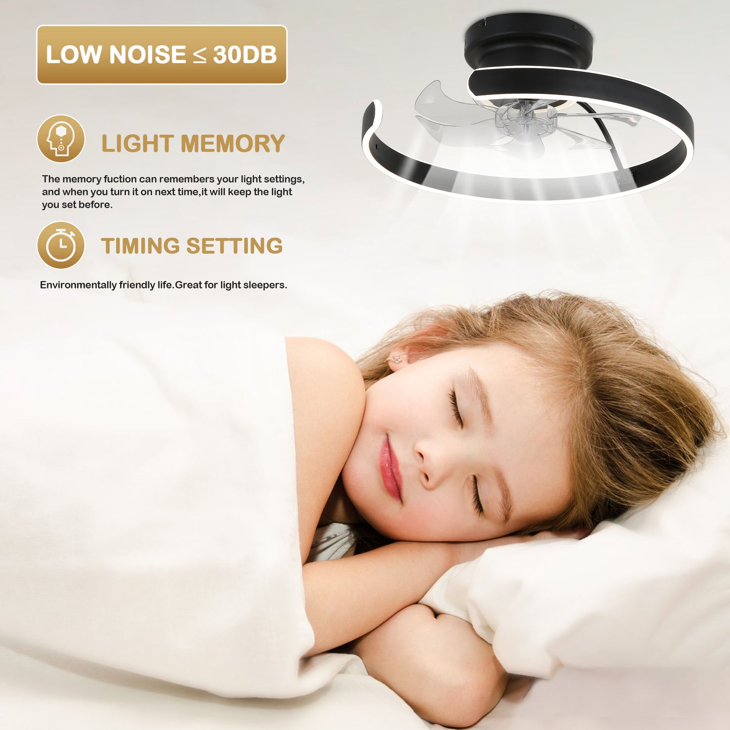 DC2025-BellaDepot 19.7" Modern Home Low Profile Bladeless Reversible Ceiling Fan with LED Light Kit Included and Remote
