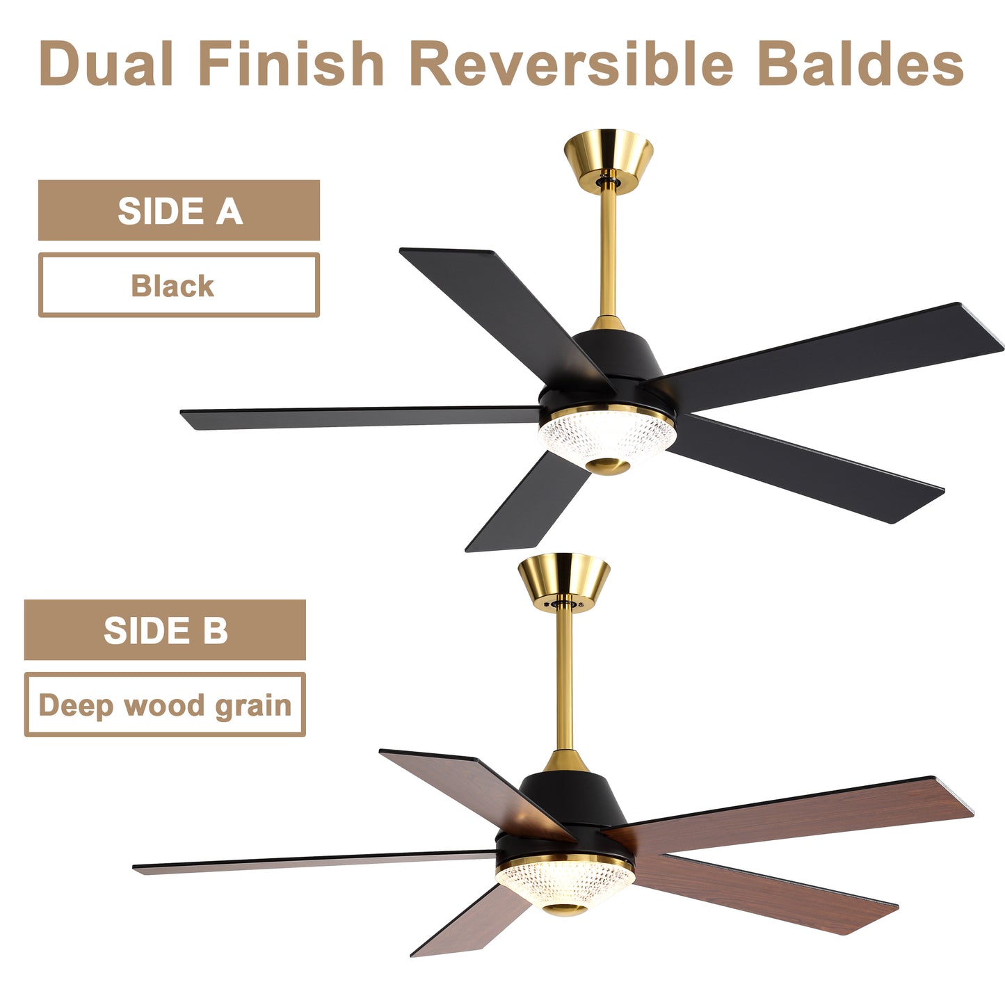 HWJ5218-52" 5 Wooden Blades Modern Reversible Ceiling Fan with Remote, 6-speed Bedroom Ceiling Fan
