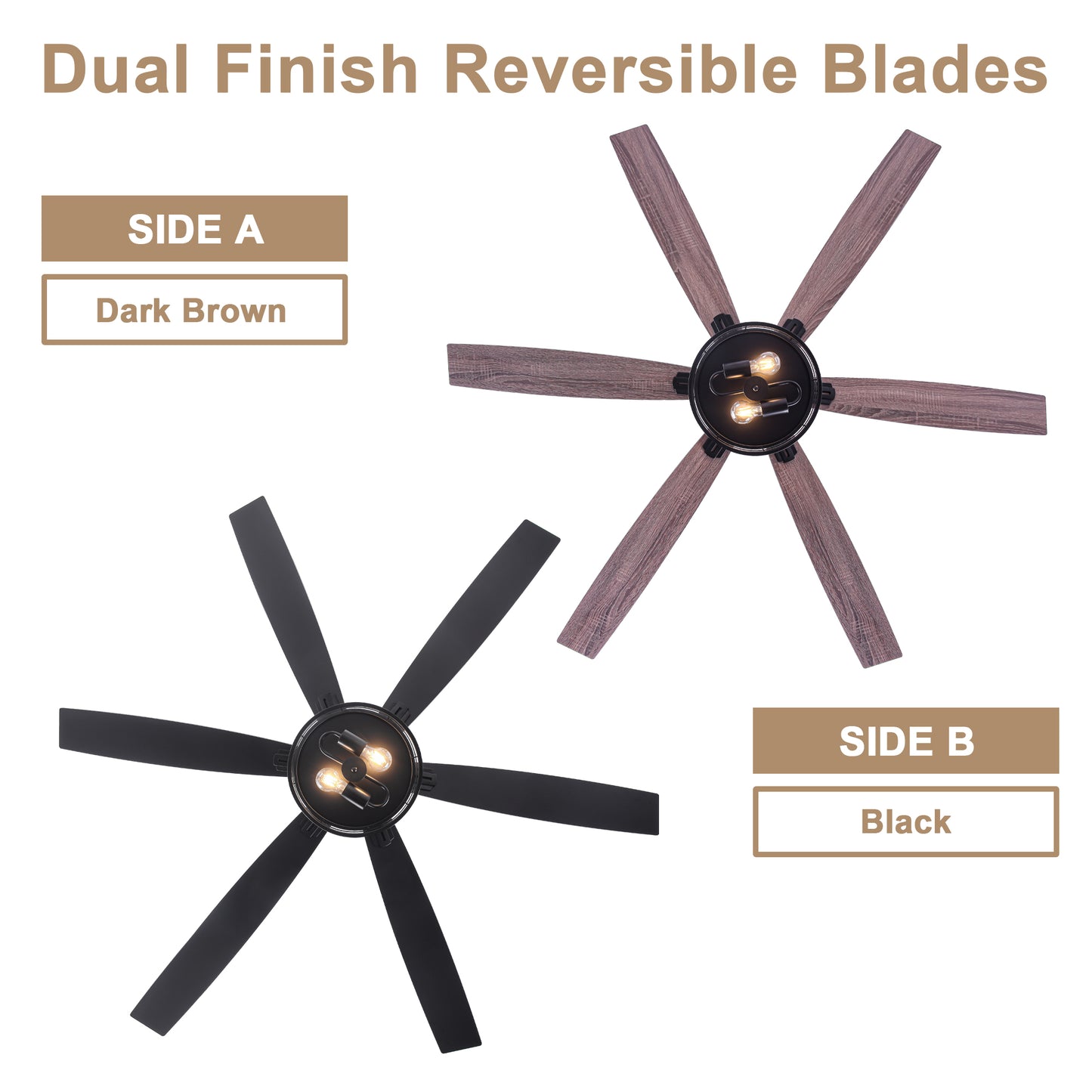 DC256501-BellaDepot 65" Industrial Matte Black Ceiling Fan, Reversible 6-speed Fan with Lights, Remote-controlled Fan