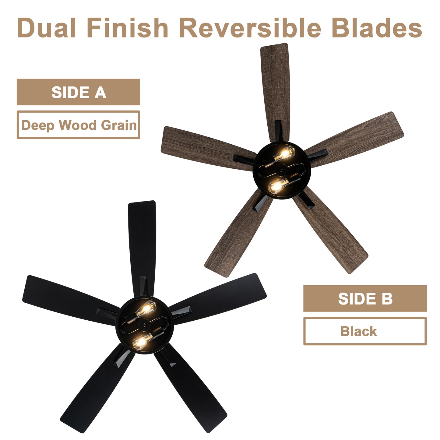 MD-FS8962XL-BellaDepot 52" Industrial Wood Grain Caged Ceiling Fan with Remote and Reversible Blades, Large Size 6-speed Ceiling Fan with Lights
