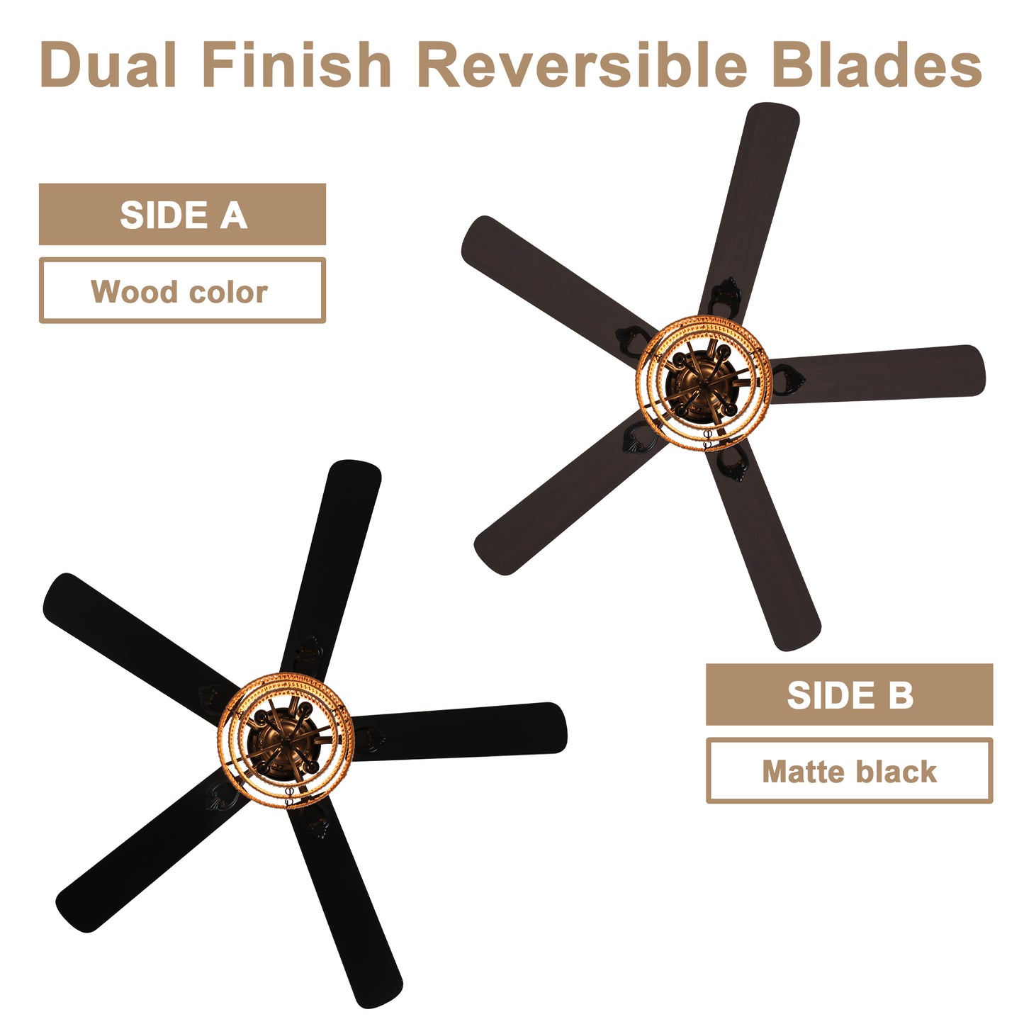 BellaDepot 52" Farmhouse Brown Rattan Caged Ceiling Fan with Remote Control, 5 Blades Standard Ceiling Fan with Lights - DC5221