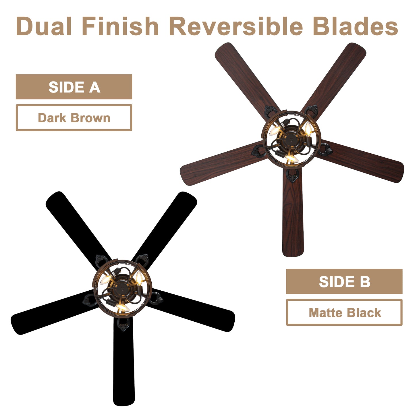 BellaDepot 52" Farmhouse Industrial Brown Ceiling Fan with Remote Control, 6 Speeds Ceiling Fan with Lights for Living Room- DC5224