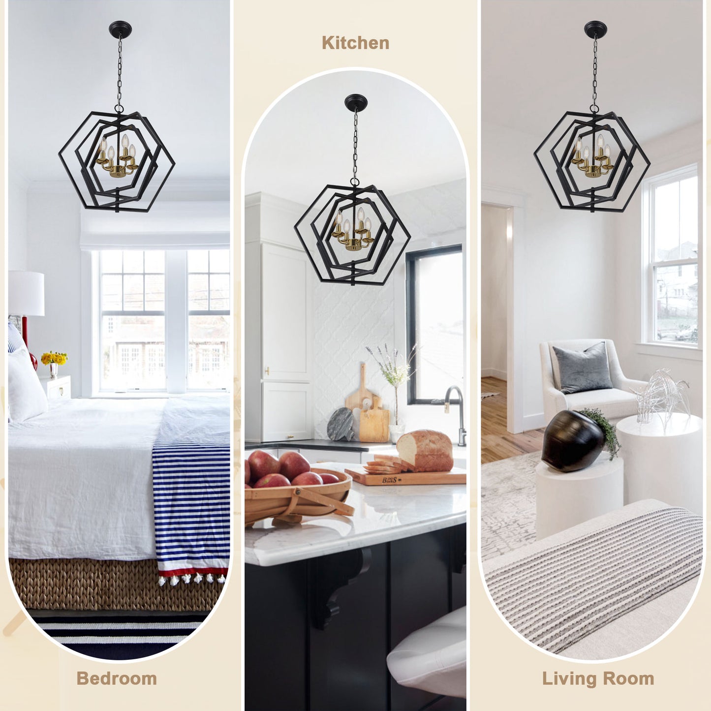 FC4069-21.3" Industrial DIY Shape Metal Chandelier with Adjustable Chain, Home Decoration Pendant Light