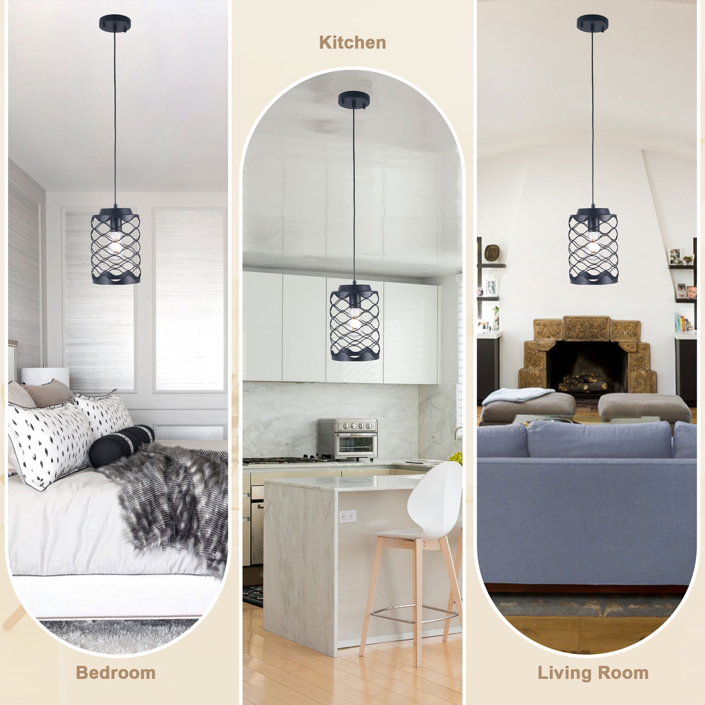 FC4079-1 Light Black Finish Modern Industrial Style Home Pendant Light