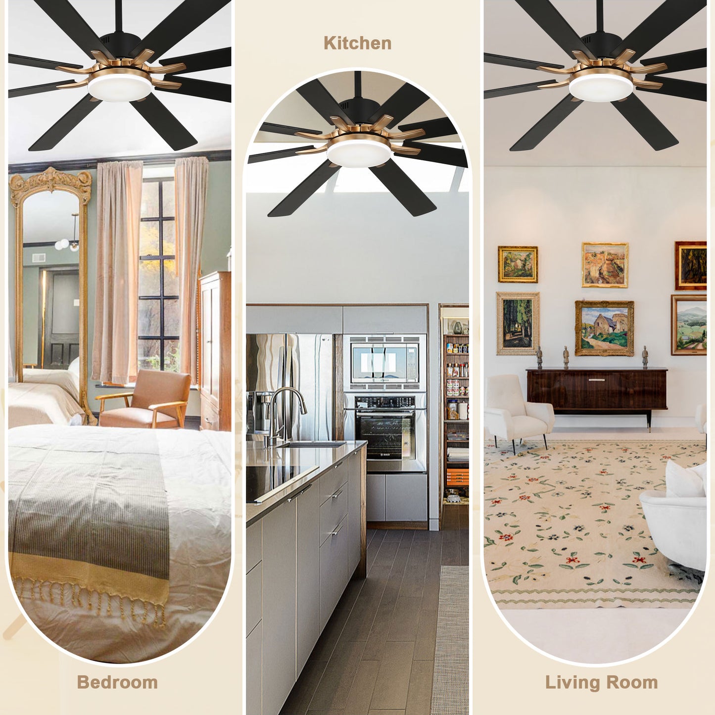 DC7203-72" 8 Blades Black/Silver Finish Modern Urban Reversible Ceiling Fan with Remote and LED Light Kit Included, Large Size Dimmable Ceiling Fan