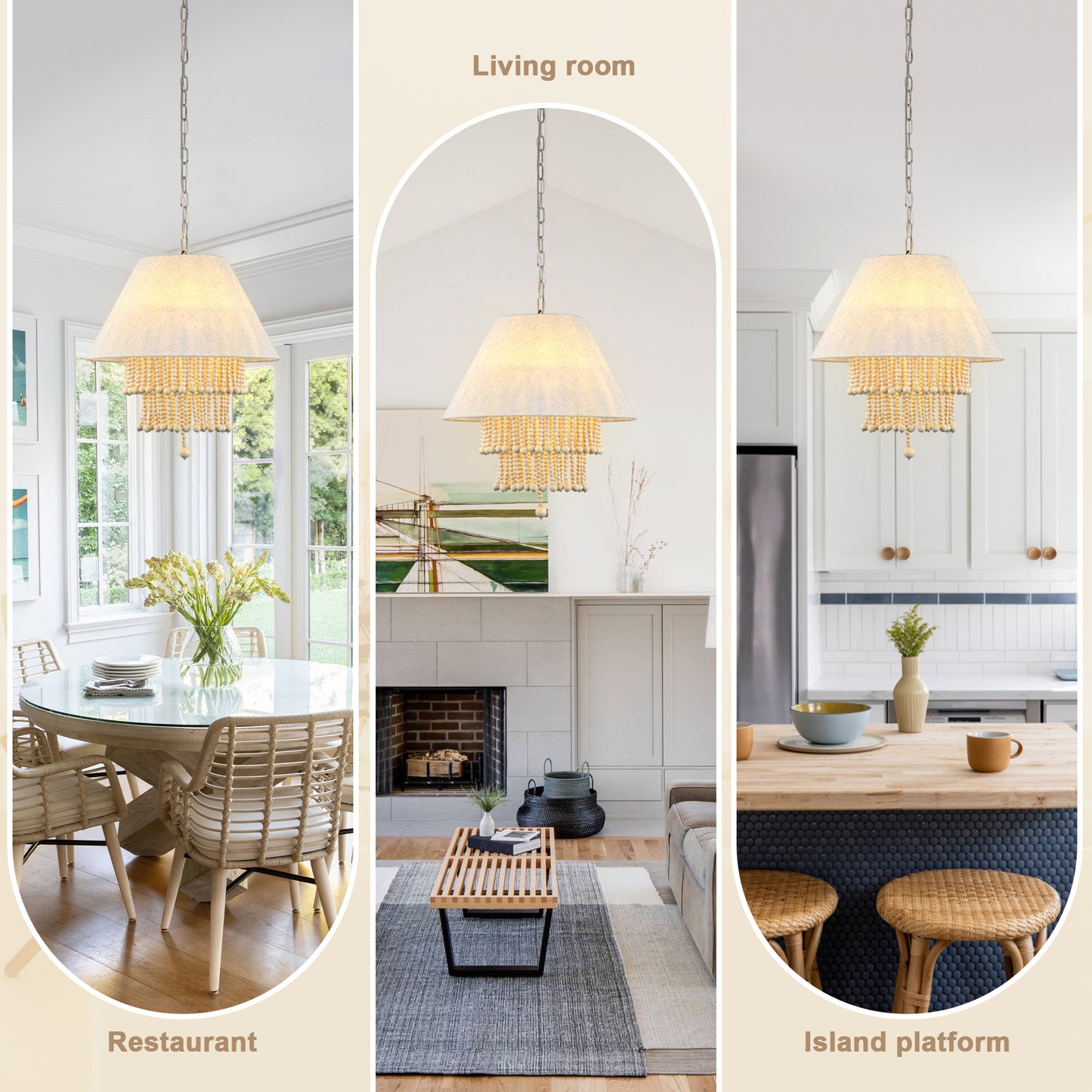 FC4113-3 Lights Fabric Chandelier, Height Adjustable Home Decoration Pendant Light, Kitchen Island Light