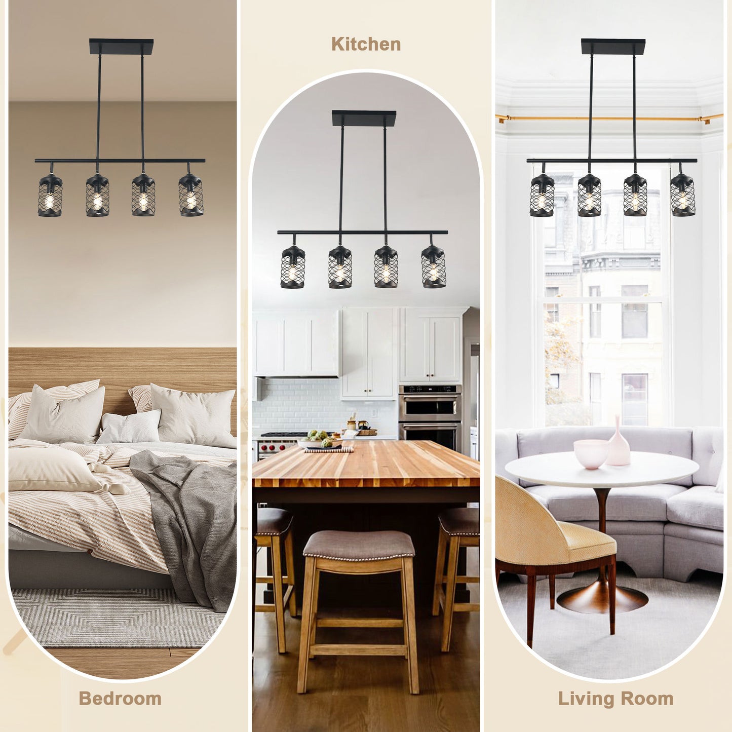 FC4082-4 Lights Modern Industrial Style Kitchen Island Lighting with Adjustable Lamp Head