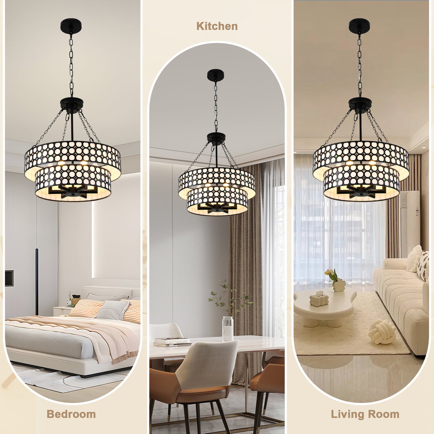 BD4083-BellaDepot 6 Lights Black/White Finish Vintage Chandelier, Home Decor Light Fixture with Adjustable Chain