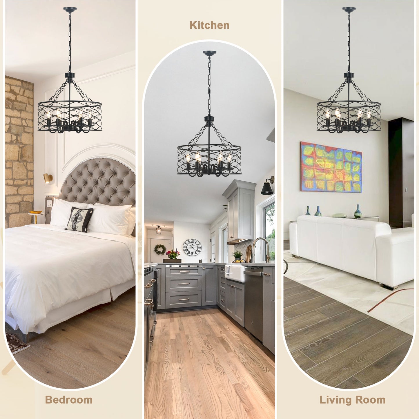 FC4081-Industrial Modern Design Metal Caged Chandelier, Geometric Pendant Light with Light Kit and Adjustable Chain