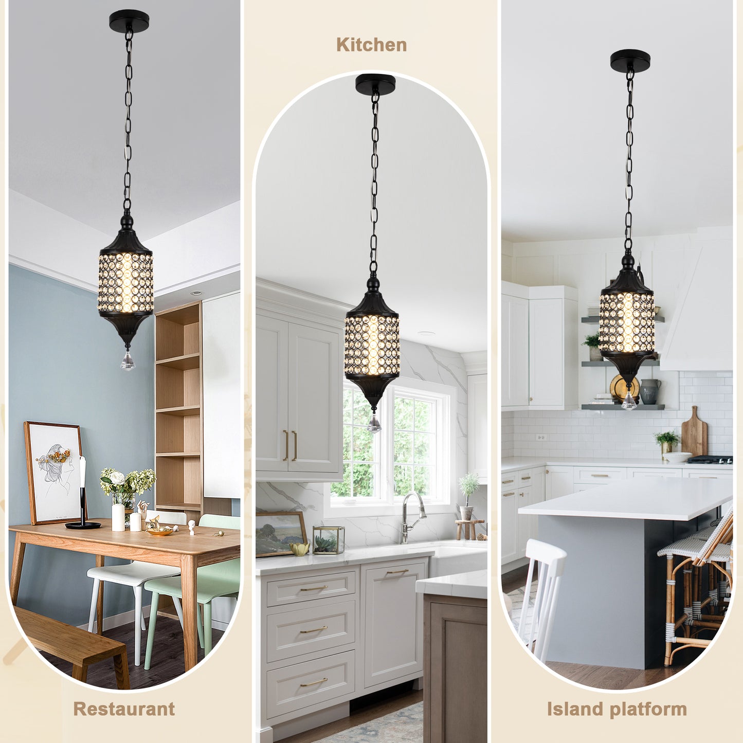 FC4075-LED Glamorous Luxury Crystal Geometric Chandelier, Height Adjustable Pendant Light