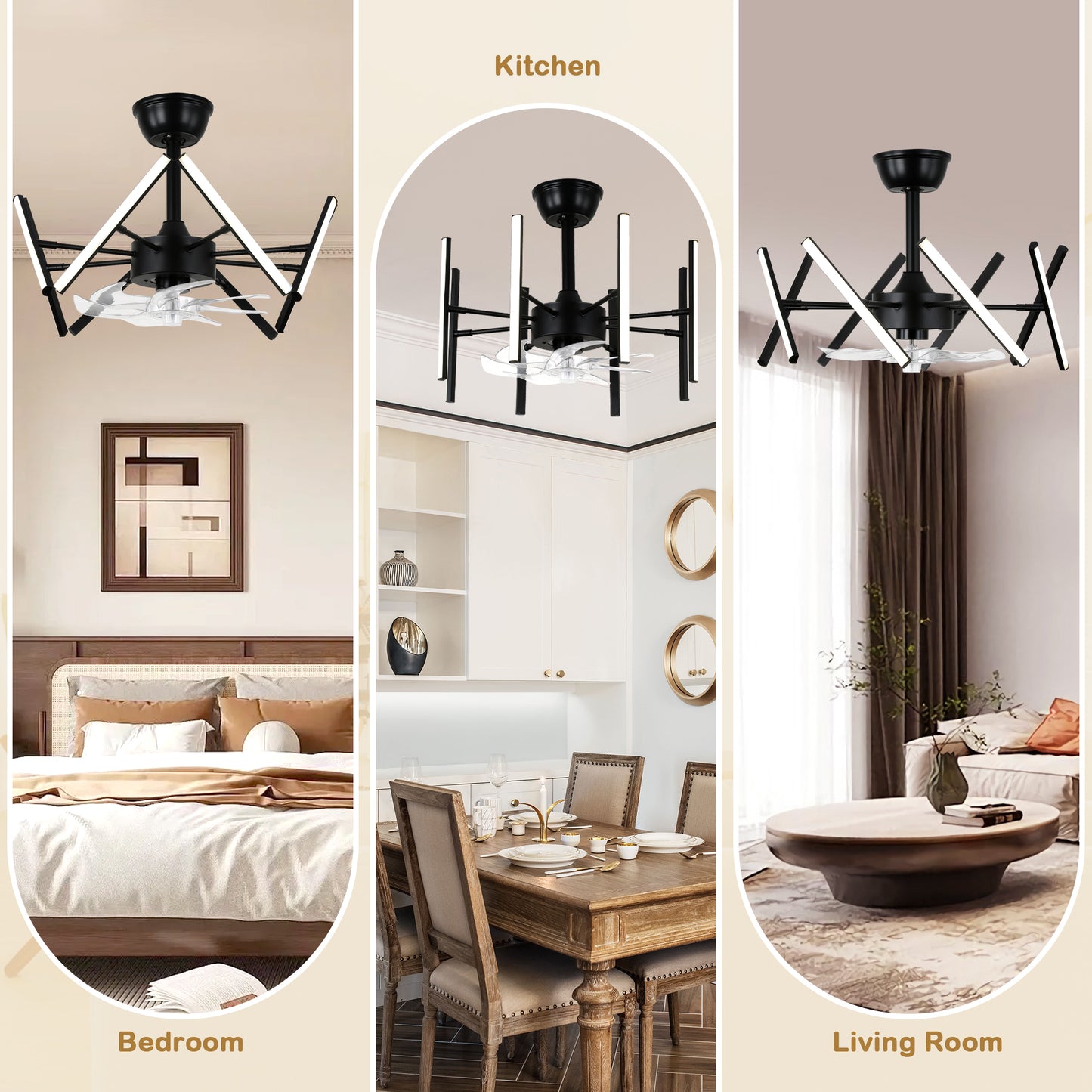 DC2104-18.11" Black Finish Modern Urban Reversible Ceiling Fan with Remote and LED Light Kit Included, Creative DIY Shape Ceiling Fan