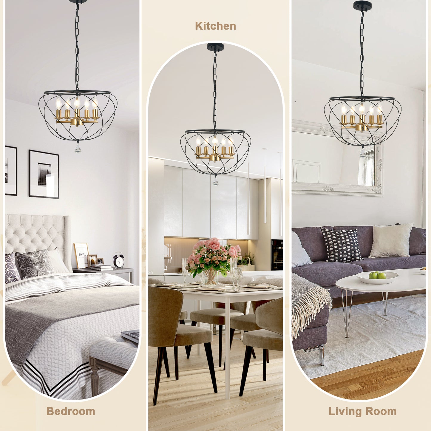 FC4087-5 Lights Iron Geometric Linear Chandelier, Home Decorative Pendant Light with Lights and Adjustable Chain