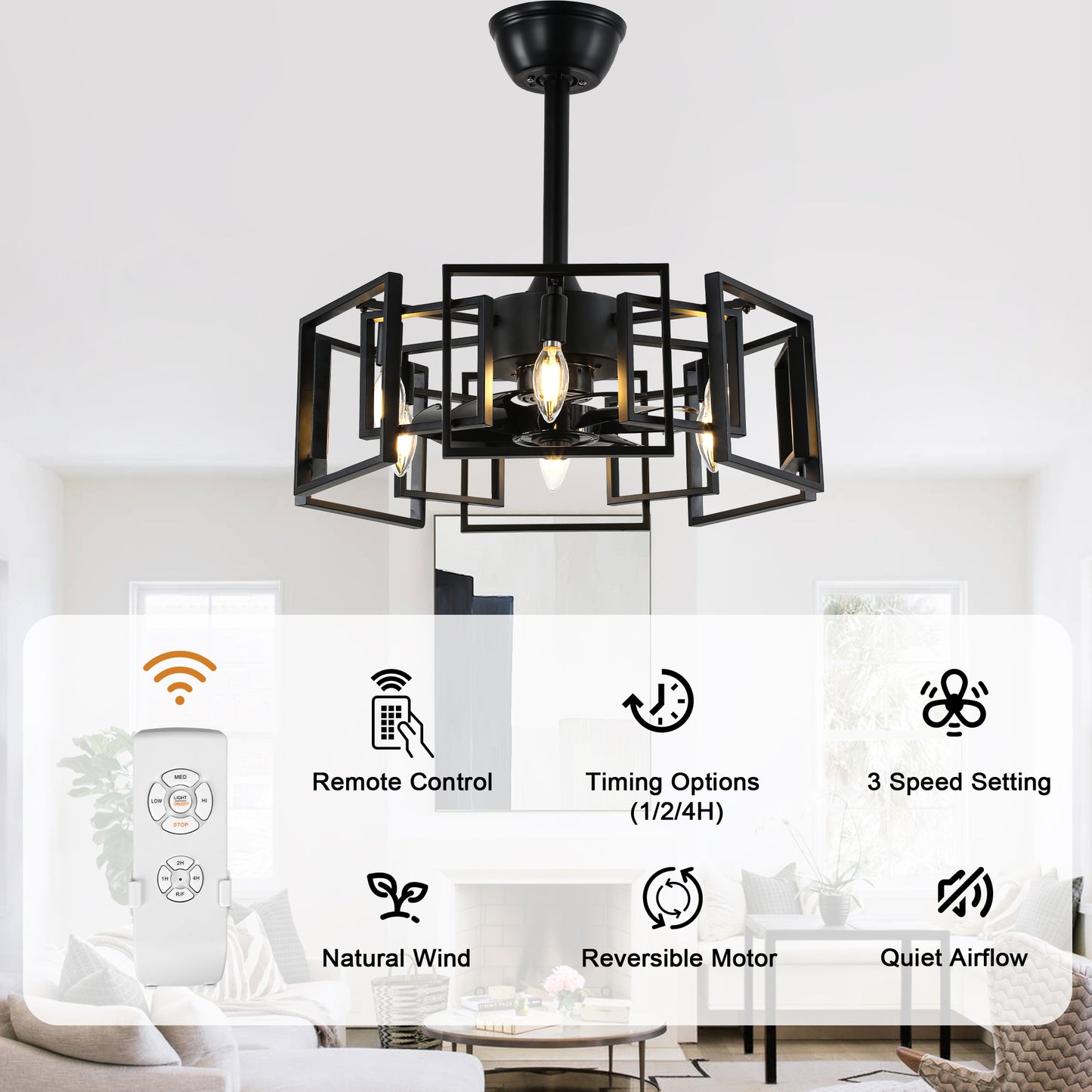 DC2029-19.69" Classic Reversible Ceiling Fan with Remote and 4 Lights, DC Motor 6 Speeds Ceiling Fan