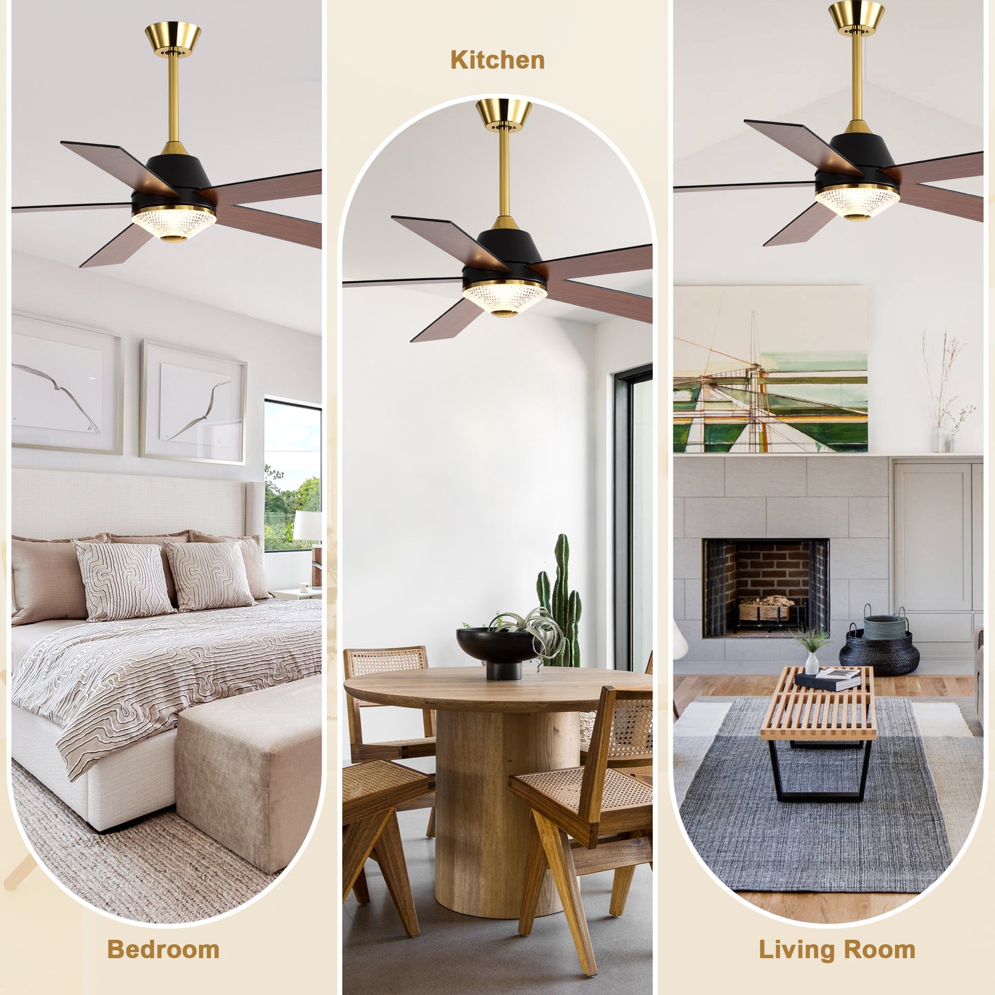 HWJ5218-52" 5 Wooden Blades Modern Reversible Ceiling Fan with Remote, 6-speed Bedroom Ceiling Fan