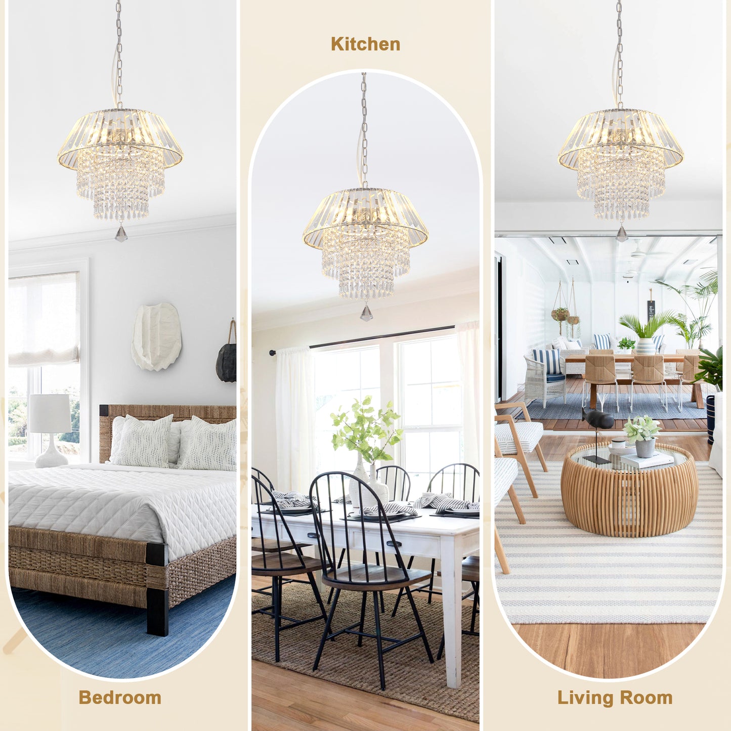FC4112-3 Lights Crystal Chandelier, Height Adjustable Home Decoration Pendant Light, Kitchen Island Light