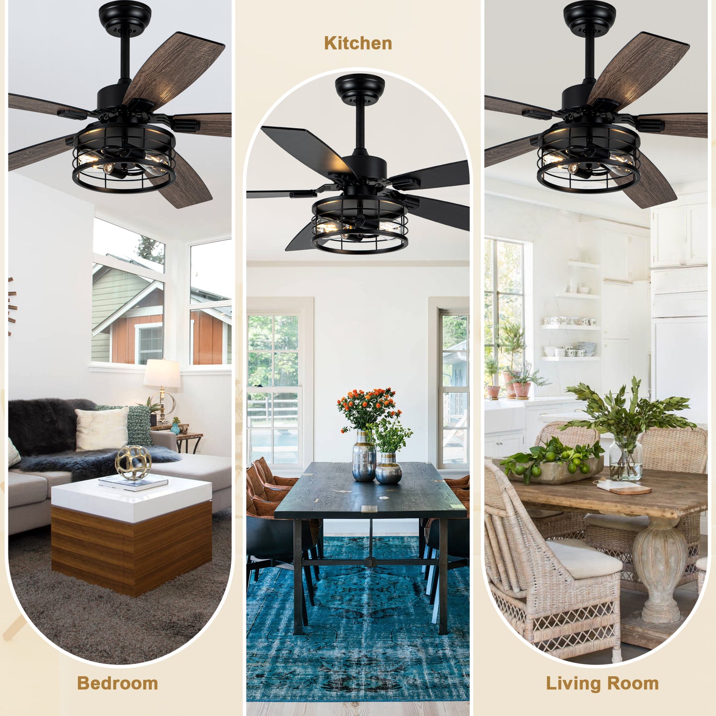 MD-FS8930XL-BellaDepot 52" Industrial Metal Caged Fan Lights with Remote Control, Silent DC Motor Ceiling Fan for Any Seasons