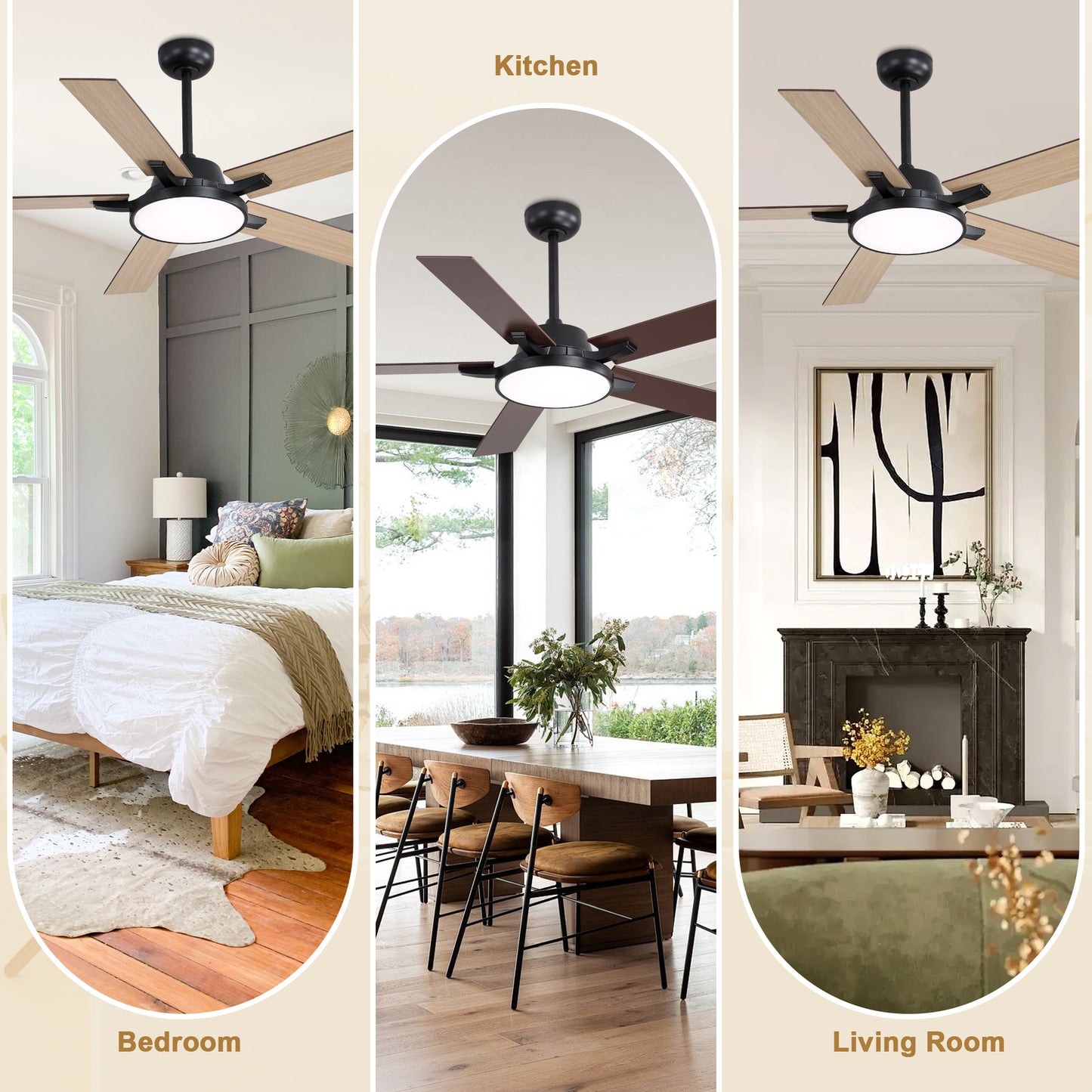 HWJ5220/5221/5222-52" 5 Wooden Blades Industrial Caged Reversible Ceiling Fan with Remote and LED Lights, Large Size 6-speed Ceiling Fan